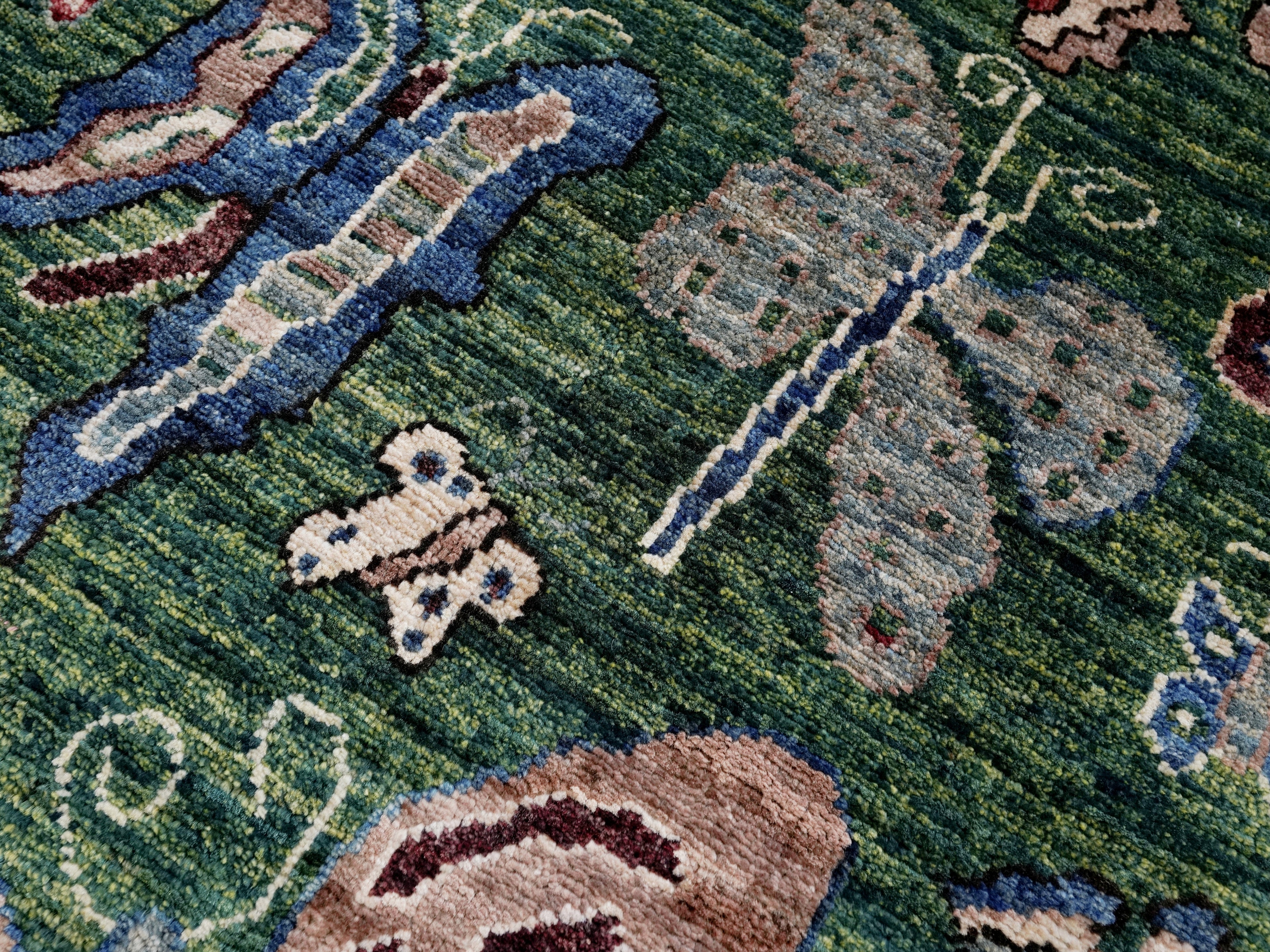 2x3 Ft Green Butterfly Rug - Hand Knotted Afghan Rug