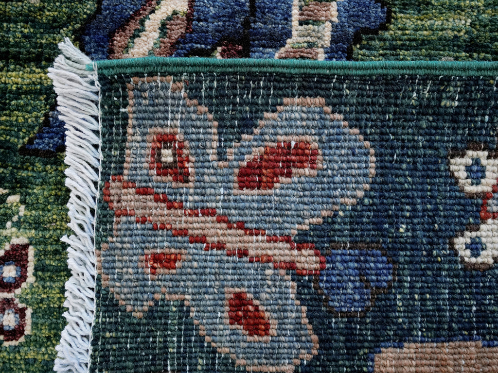 2x3 Ft Green Butterfly Rug - Hand Knotted Afghan Rug