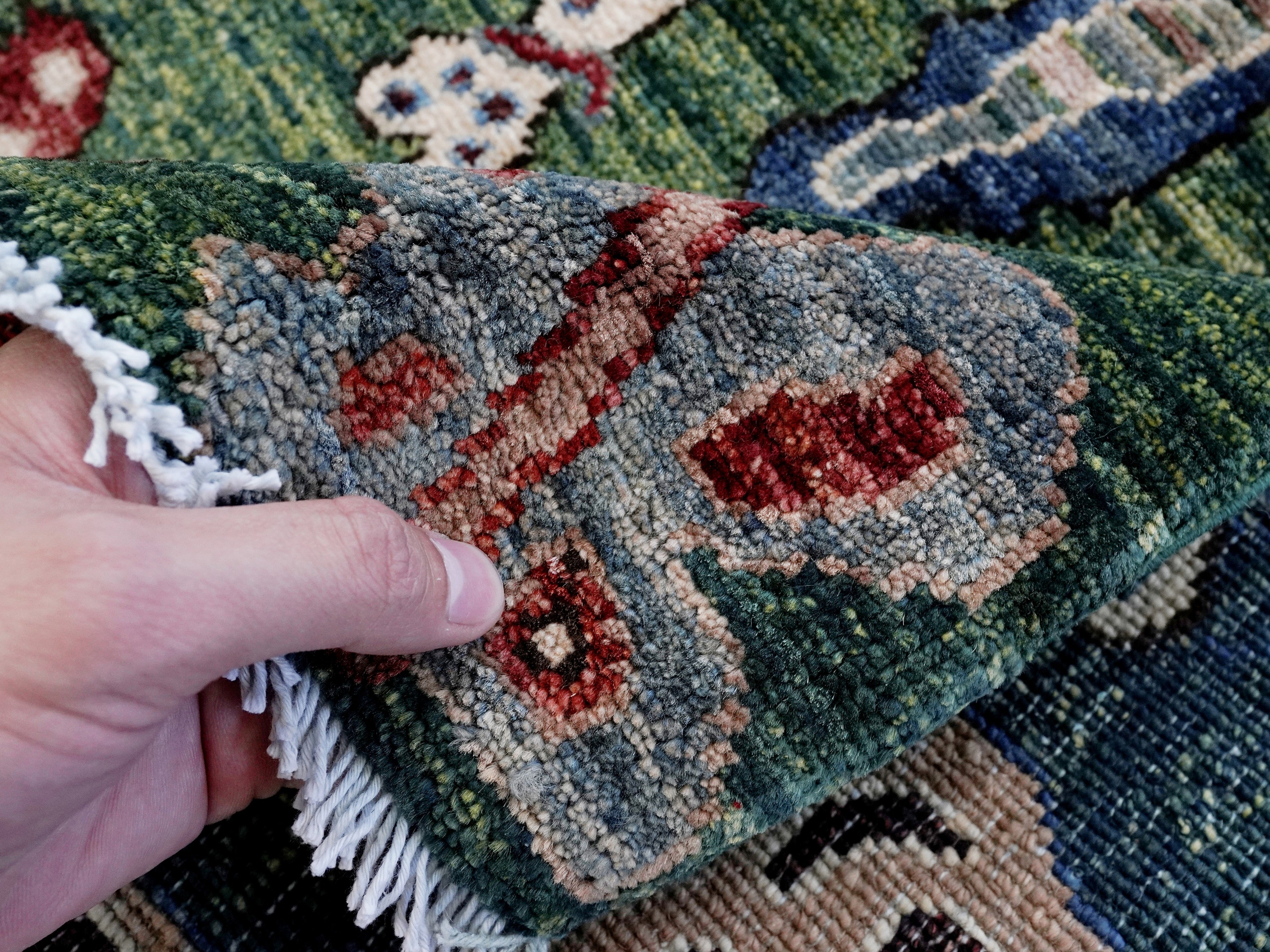 2x3 Ft Green Butterfly Rug - Hand Knotted Afghan Rug