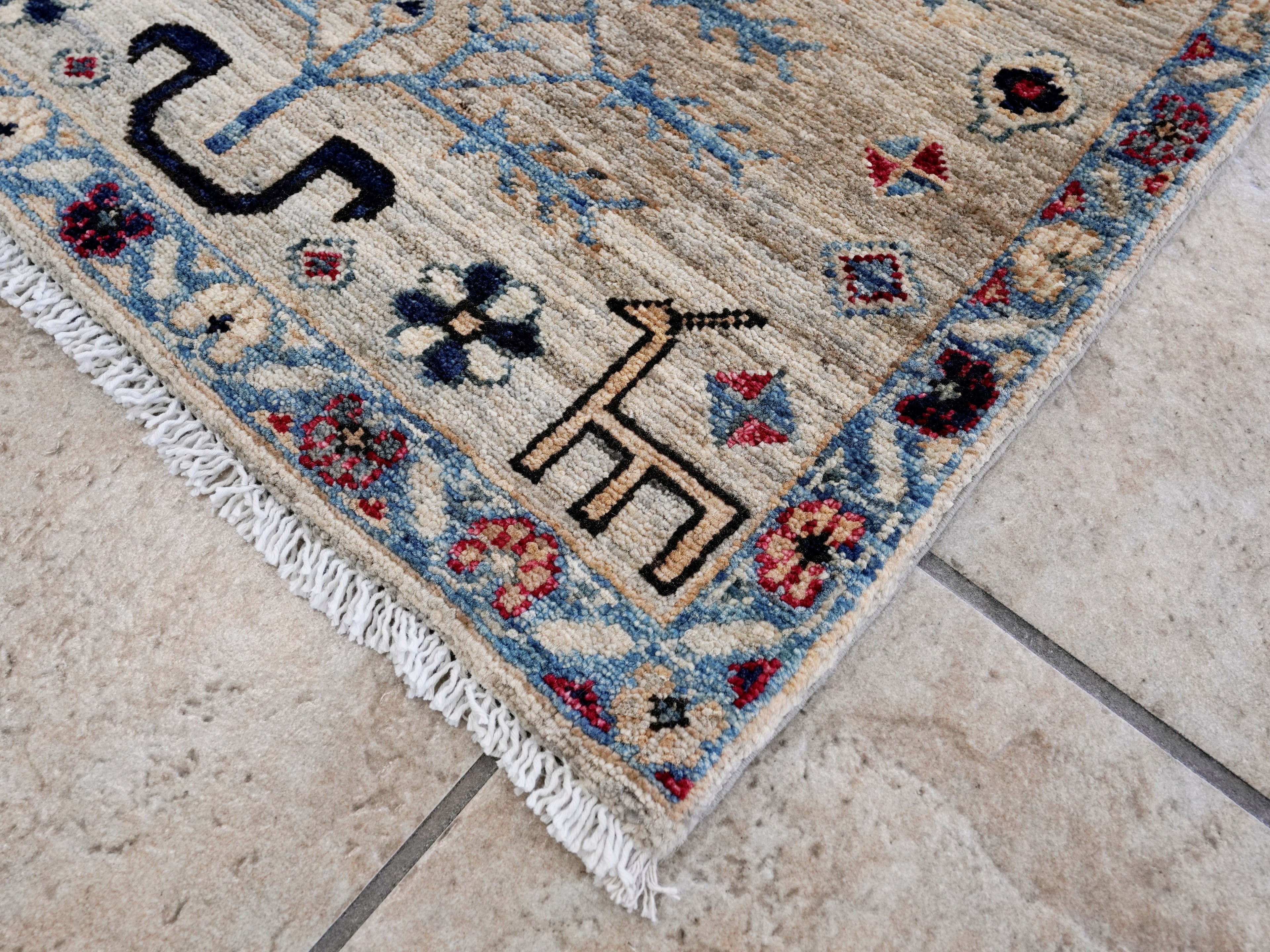 2x3 Ft Neutral Afghan Rug - Hand Knotted Tribal Rug