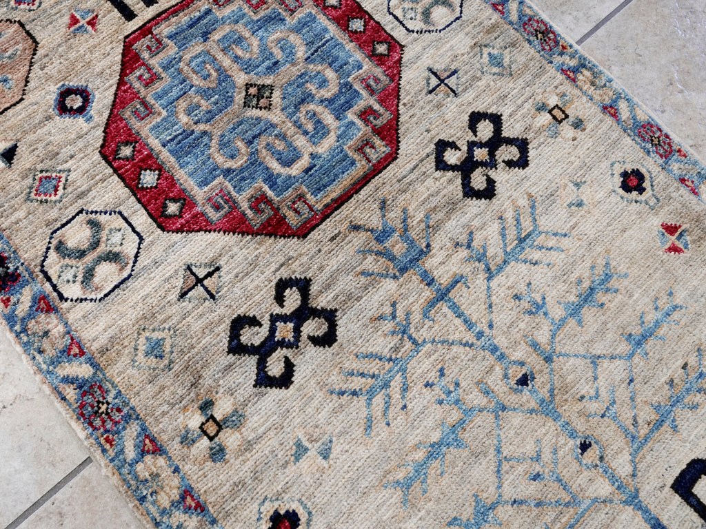 2x3 Ft Neutral Afghan Rug - Hand Knotted Tribal Rug