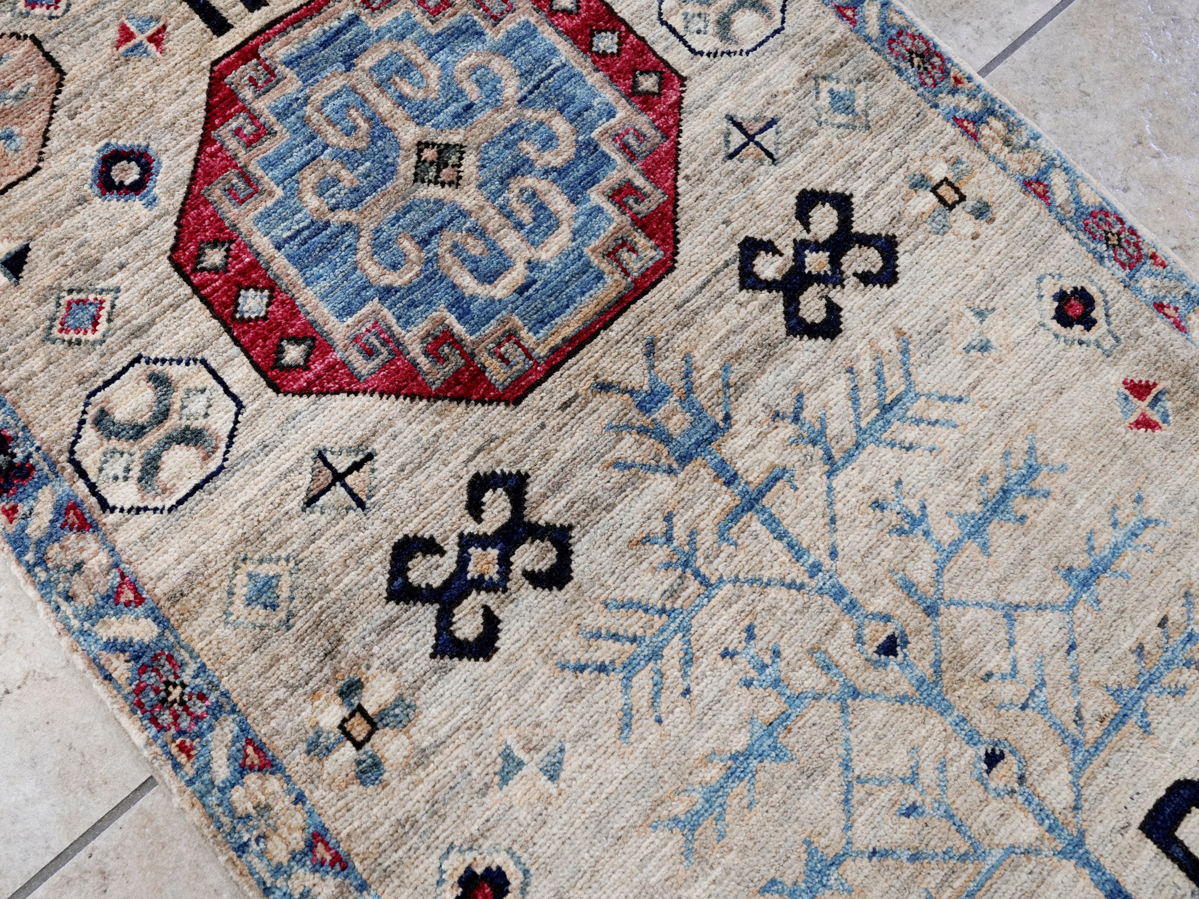 2x3 Ft Neutral Afghan Rug - Hand Knotted Tribal Rug