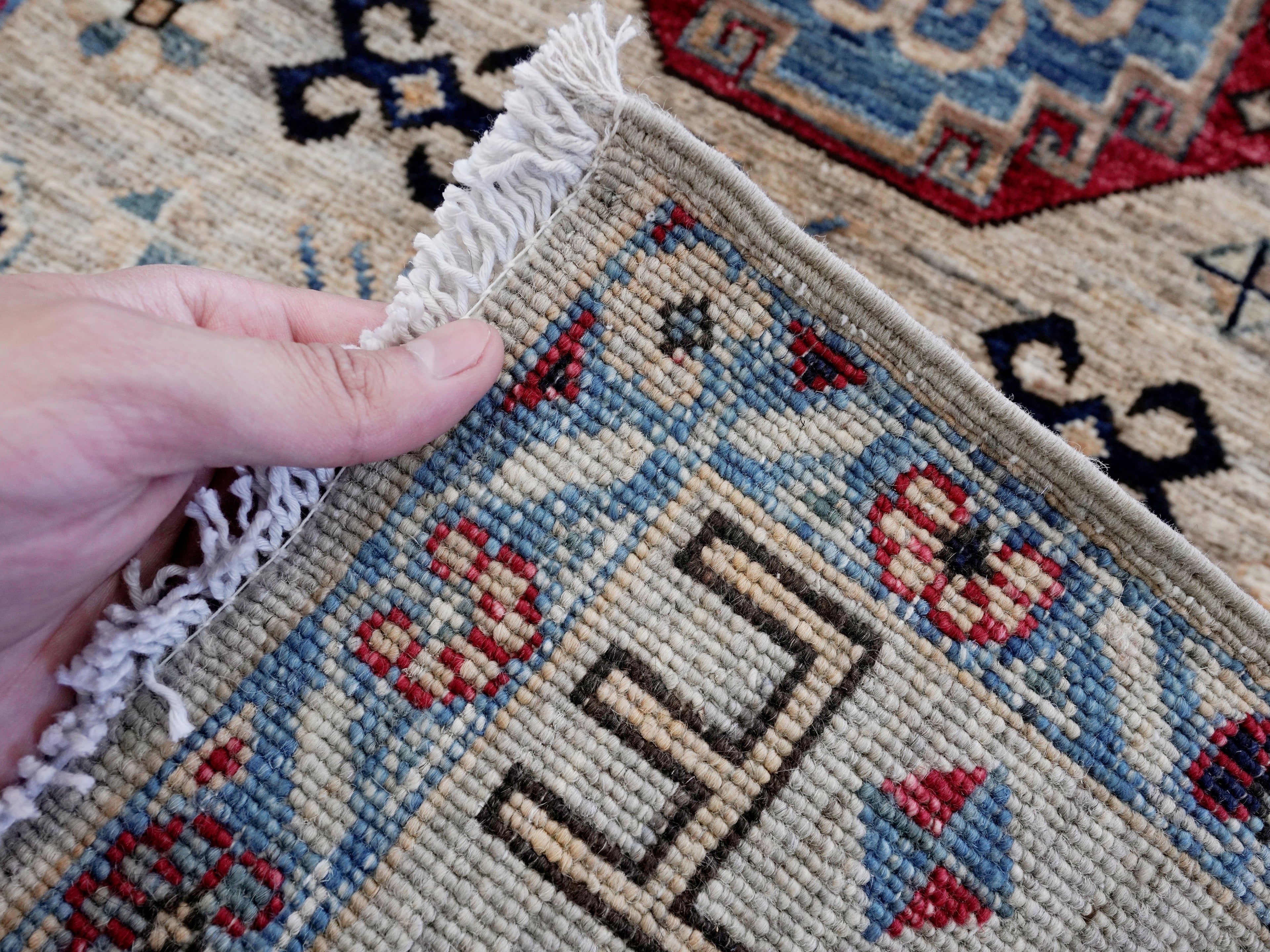 2x3 Ft Neutral Afghan Rug - Hand Knotted Tribal Rug