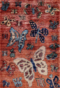 2x3 Ft Red Butterfly Rug - Hand Knotted Afghan Rug