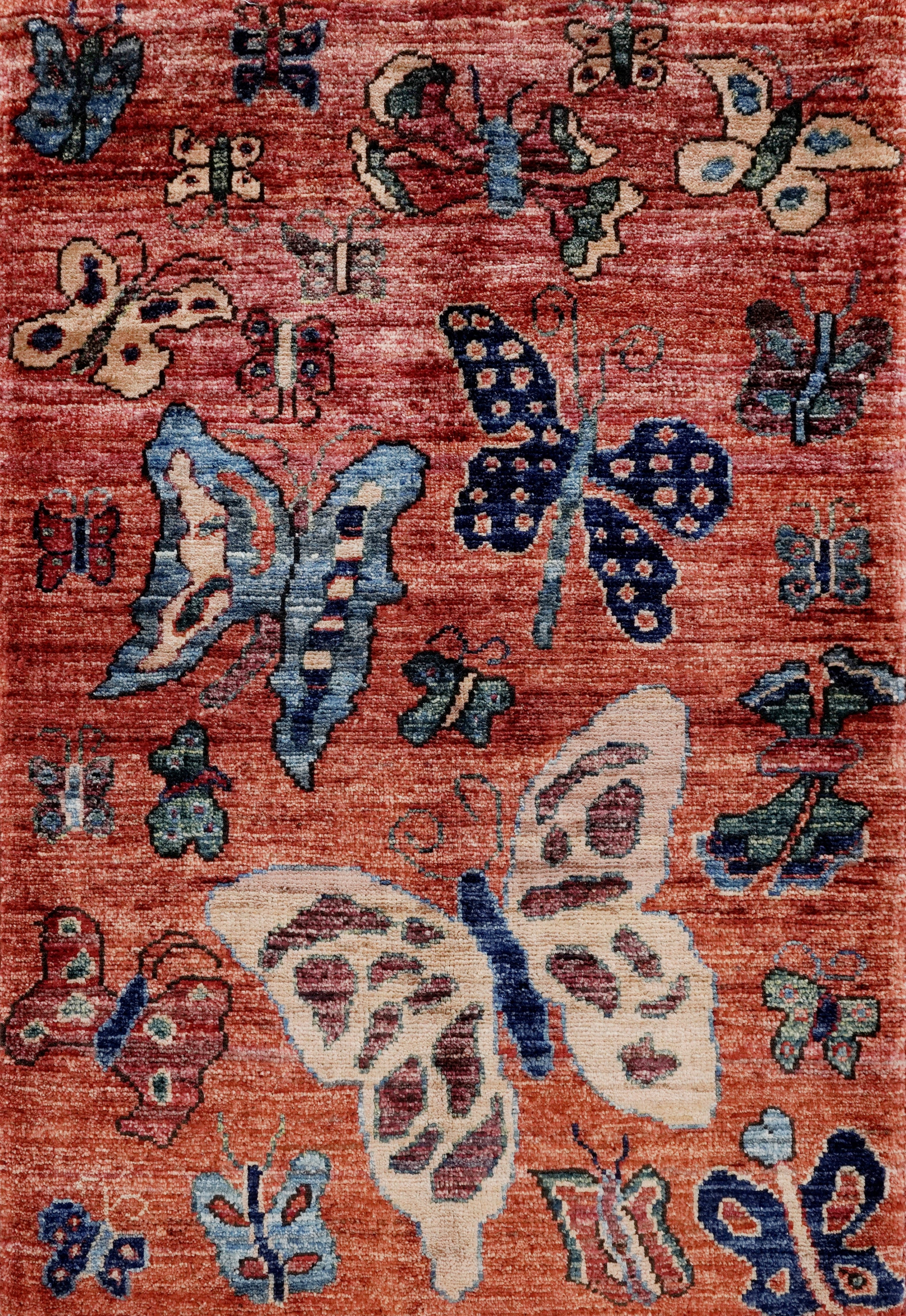 2x3 Ft Red Butterfly Rug - Hand Knotted Afghan Rug