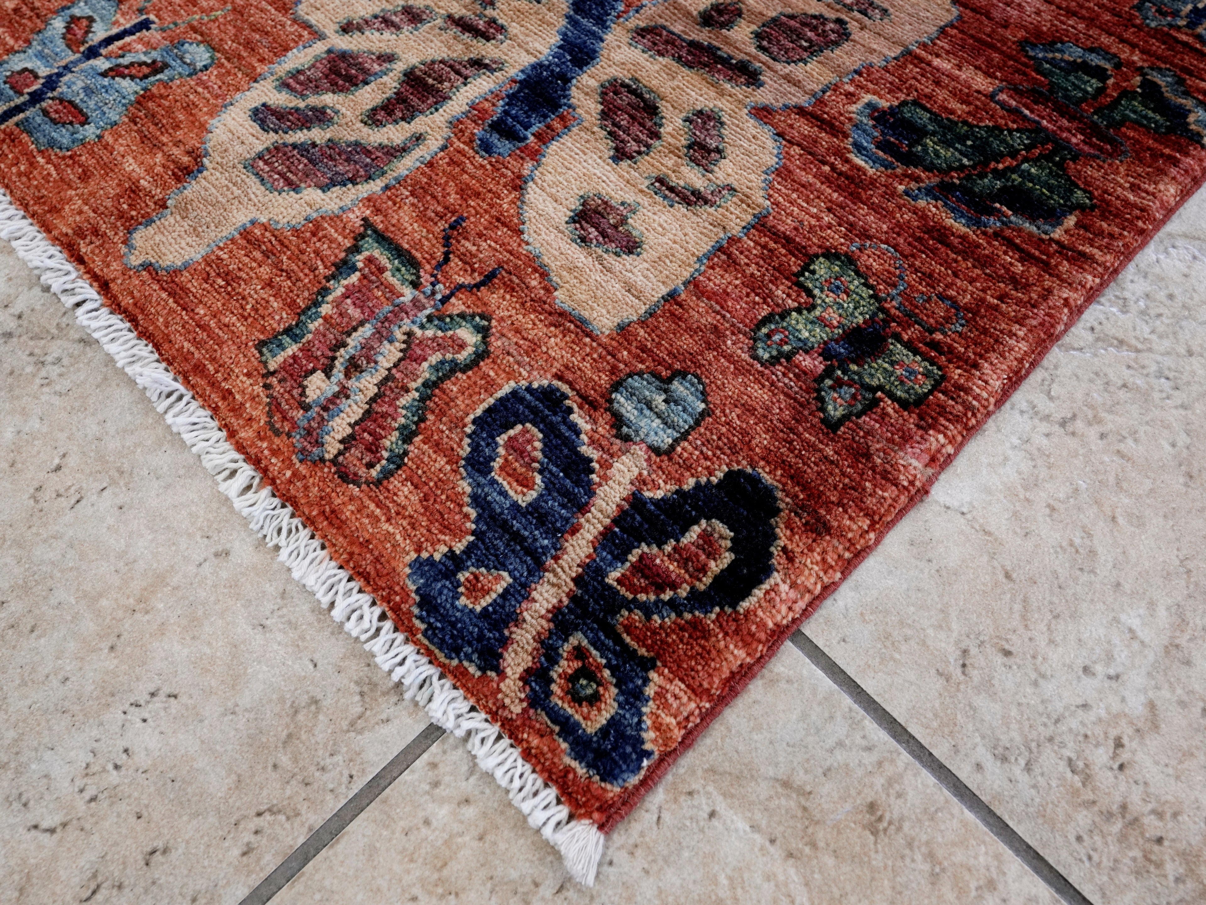 2x3 Ft Red Butterfly Rug - Hand Knotted Afghan Rug