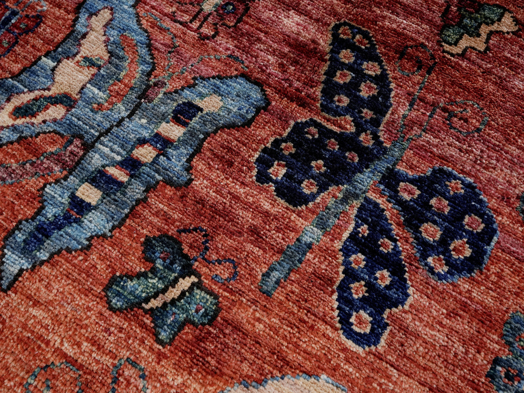 2x3 Ft Red Butterfly Rug - Hand Knotted Afghan Rug