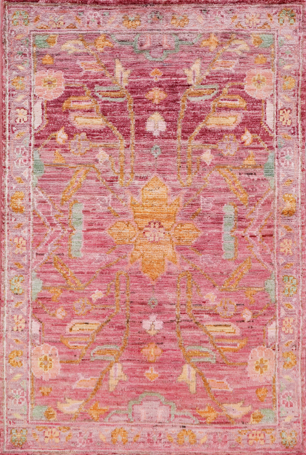 2x3 Ft Pink Floral Rug - Hand Knotted Afghan Wool Rug