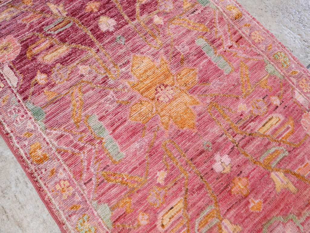 2x3 Ft Pink Floral Rug - Hand Knotted Afghan Wool Rug