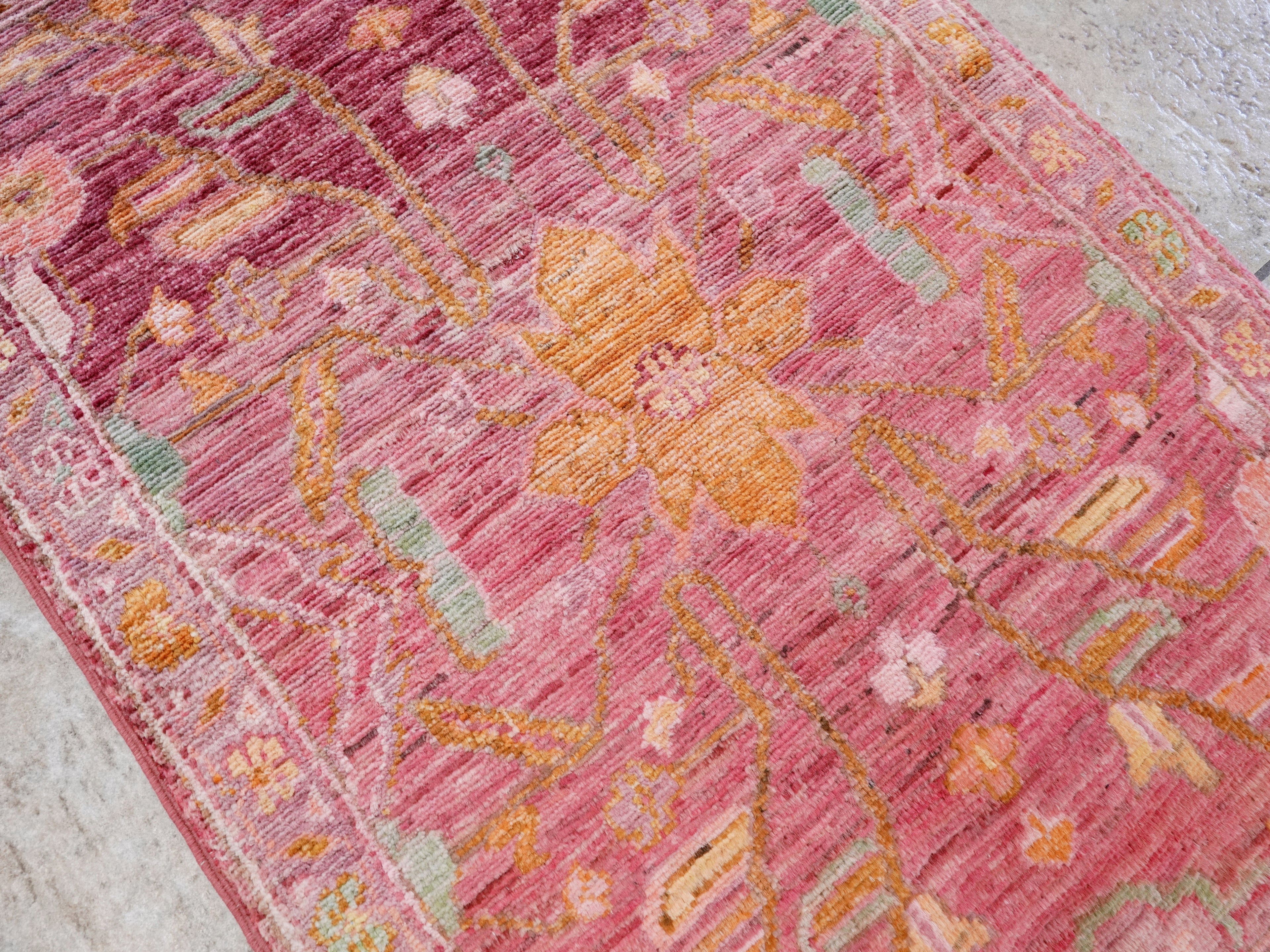 2x3 Ft Pink Floral Rug - Hand Knotted Afghan Wool Rug