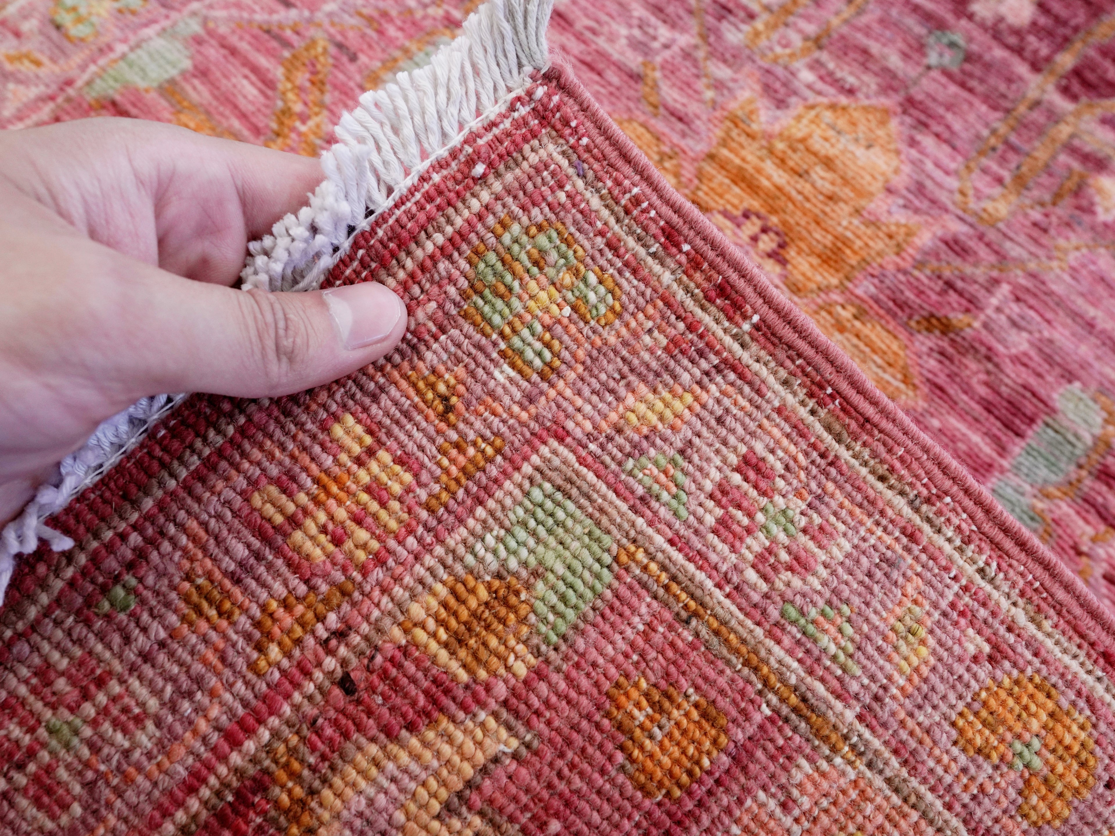 2x3 Ft Pink Floral Rug - Hand Knotted Afghan Wool Rug