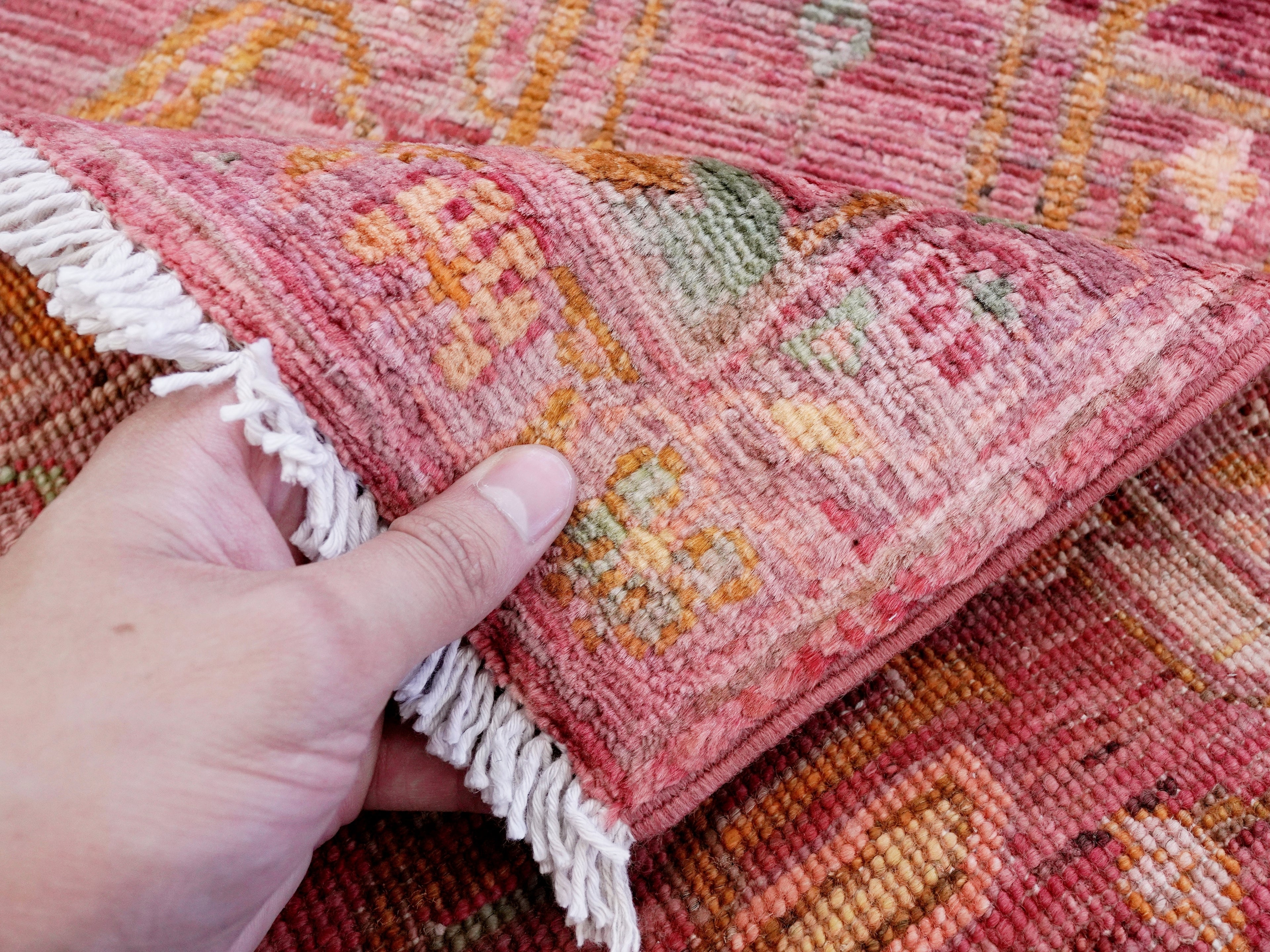 2x3 Ft Pink Floral Rug - Hand Knotted Afghan Wool Rug