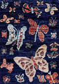 2x3 Ft Dark Blue Butterfly Rug - Hand Knotted Afghan Rug