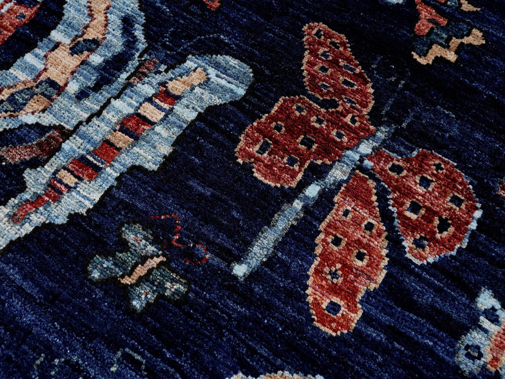 2x3 Ft Dark Blue Butterfly Rug - Hand Knotted Afghan Rug
