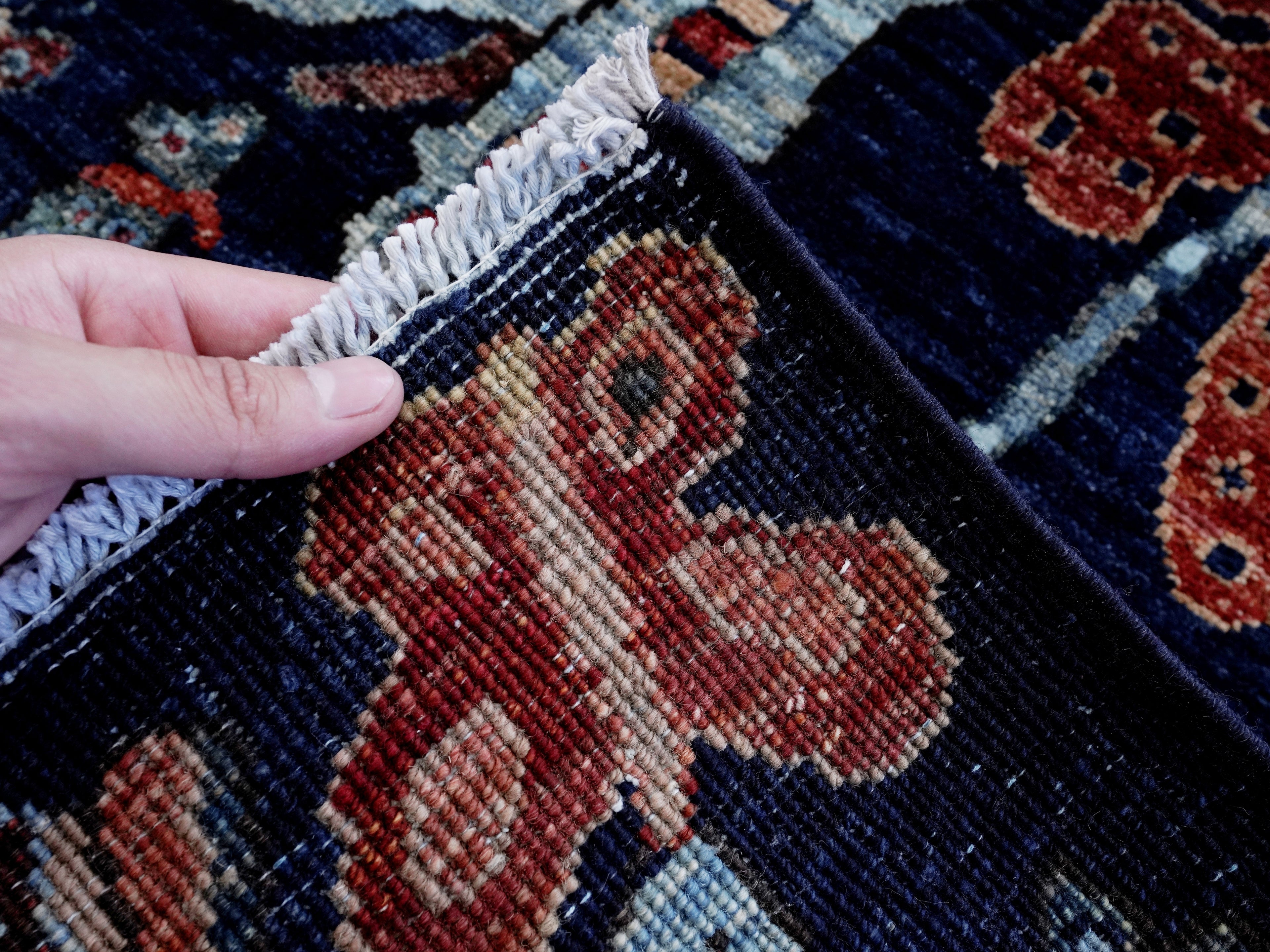 2x3 Ft Dark Blue Butterfly Rug - Hand Knotted Afghan Rug