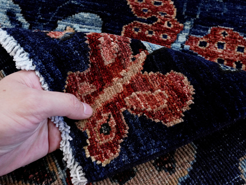 2x3 Ft Dark Blue Butterfly Rug - Hand Knotted Afghan Rug