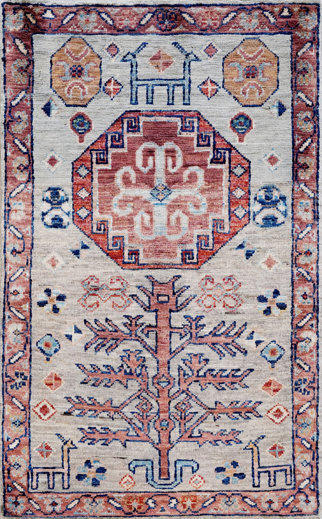 2x3 Ft Silver Tribal Rug - Hand Knotted Afghan Rug