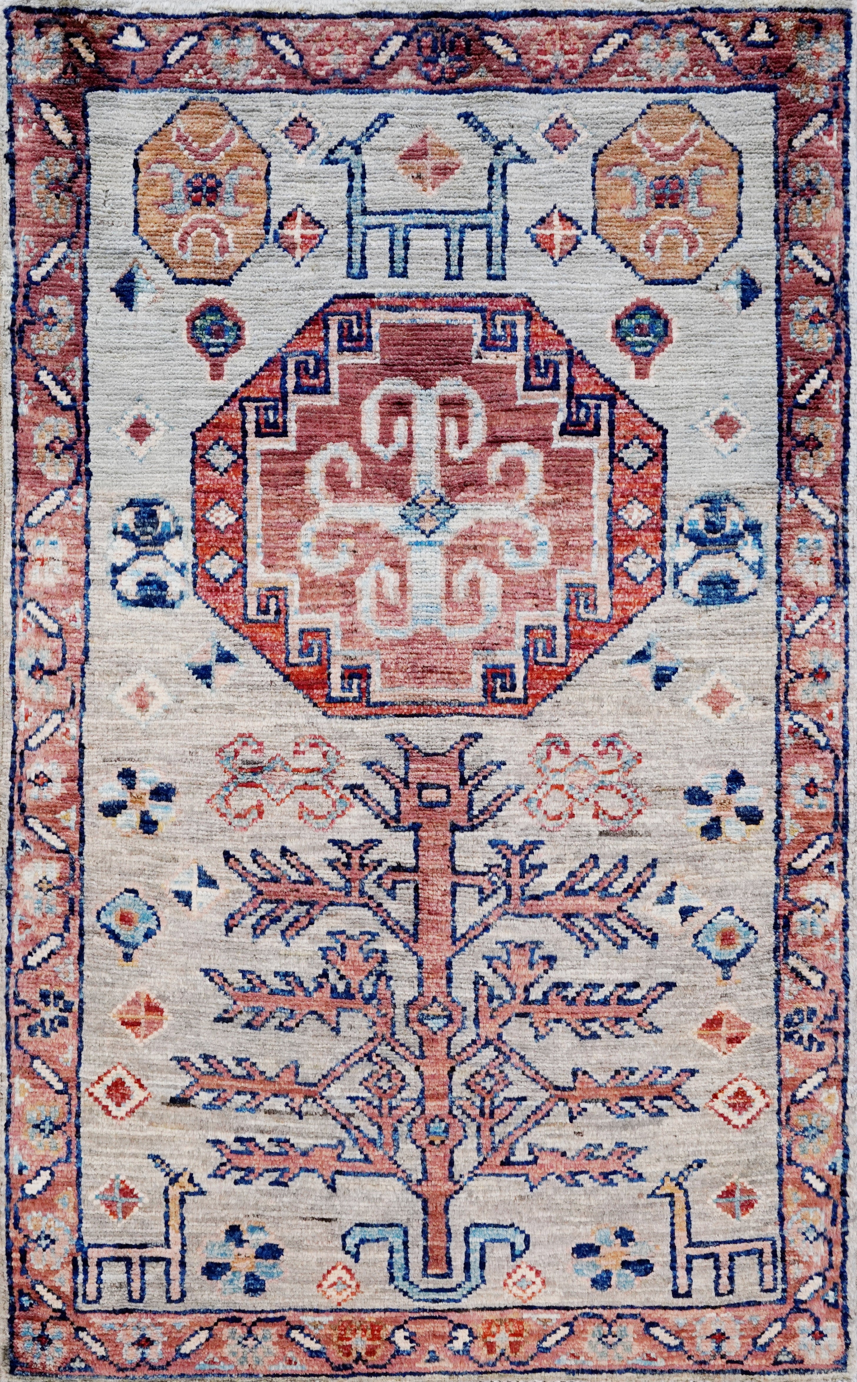 2x3 Ft Silver Tribal Rug - Hand Knotted Afghan Rug