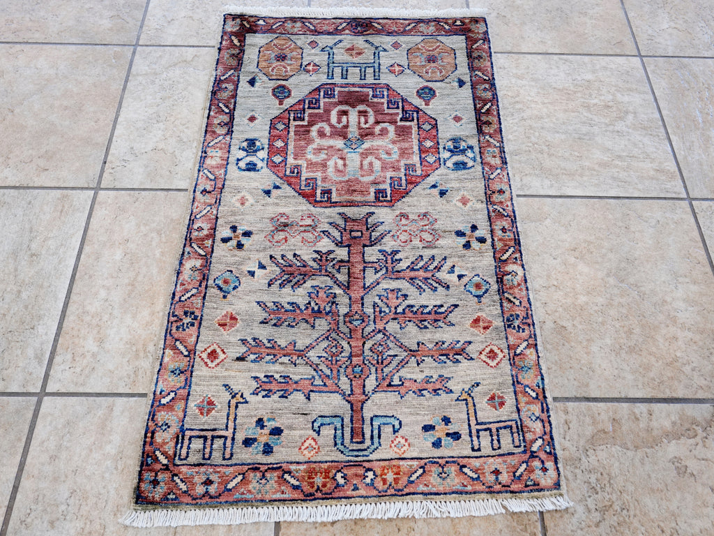 2x3 Ft Silver Tribal Rug - Hand Knotted Afghan Rug