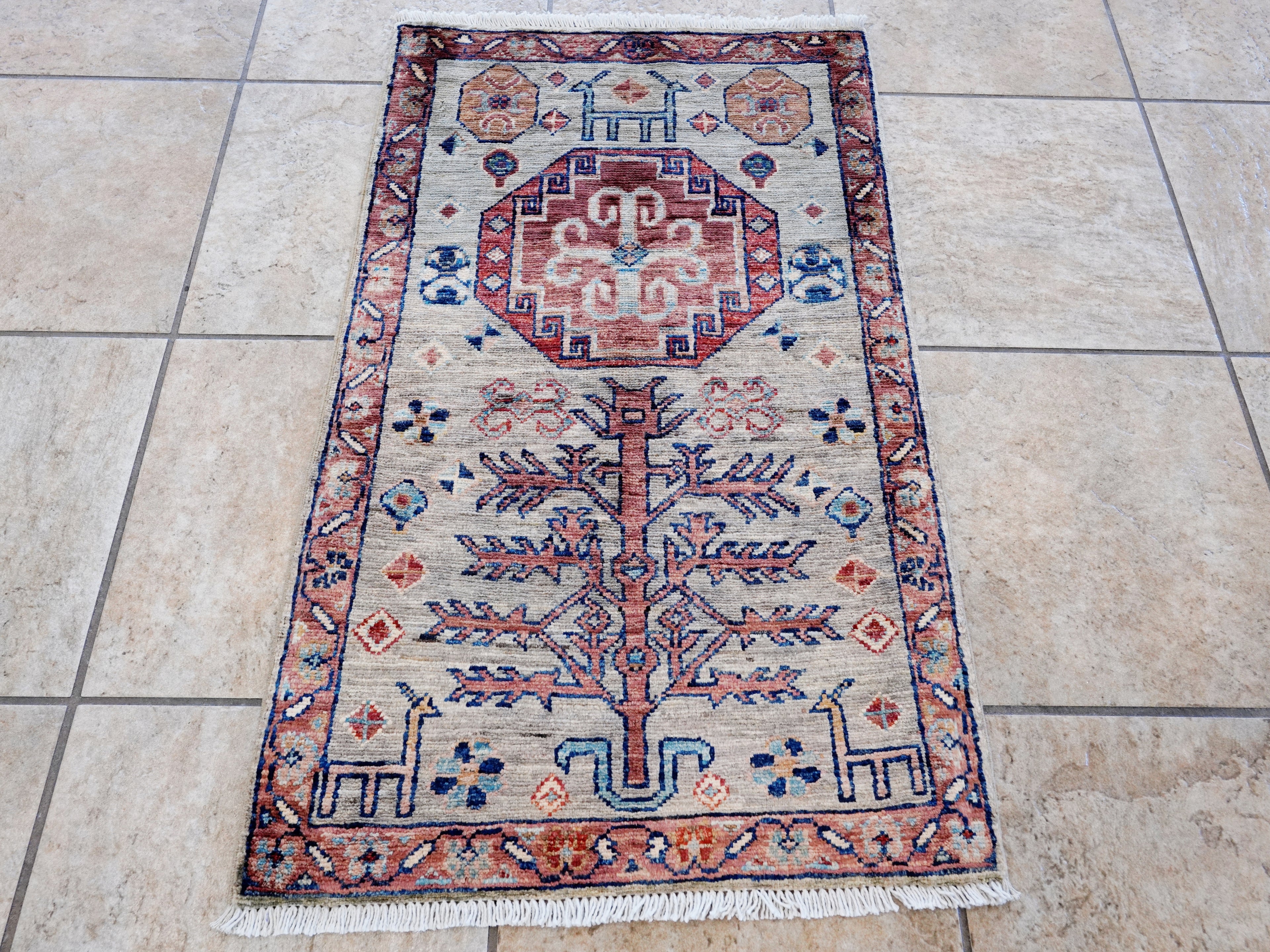 2x3 Ft Silver Tribal Rug - Hand Knotted Afghan Rug