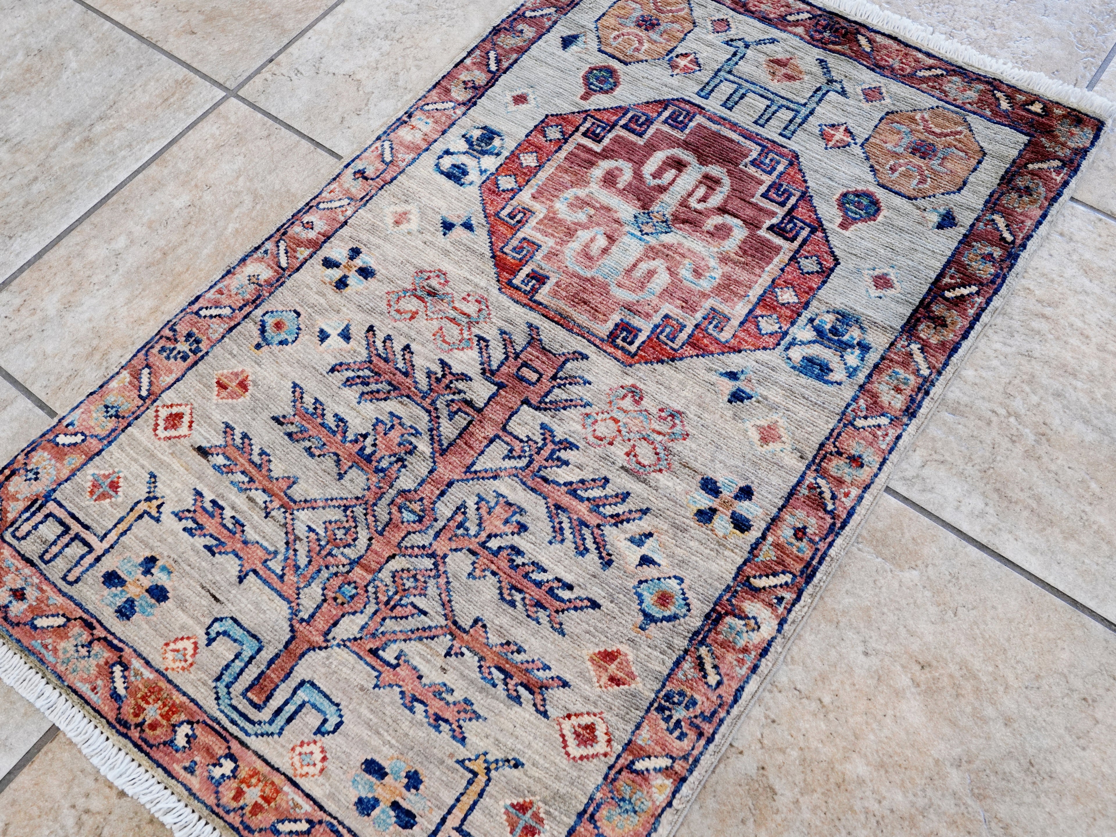2x3 Ft Silver Tribal Rug - Hand Knotted Afghan Rug