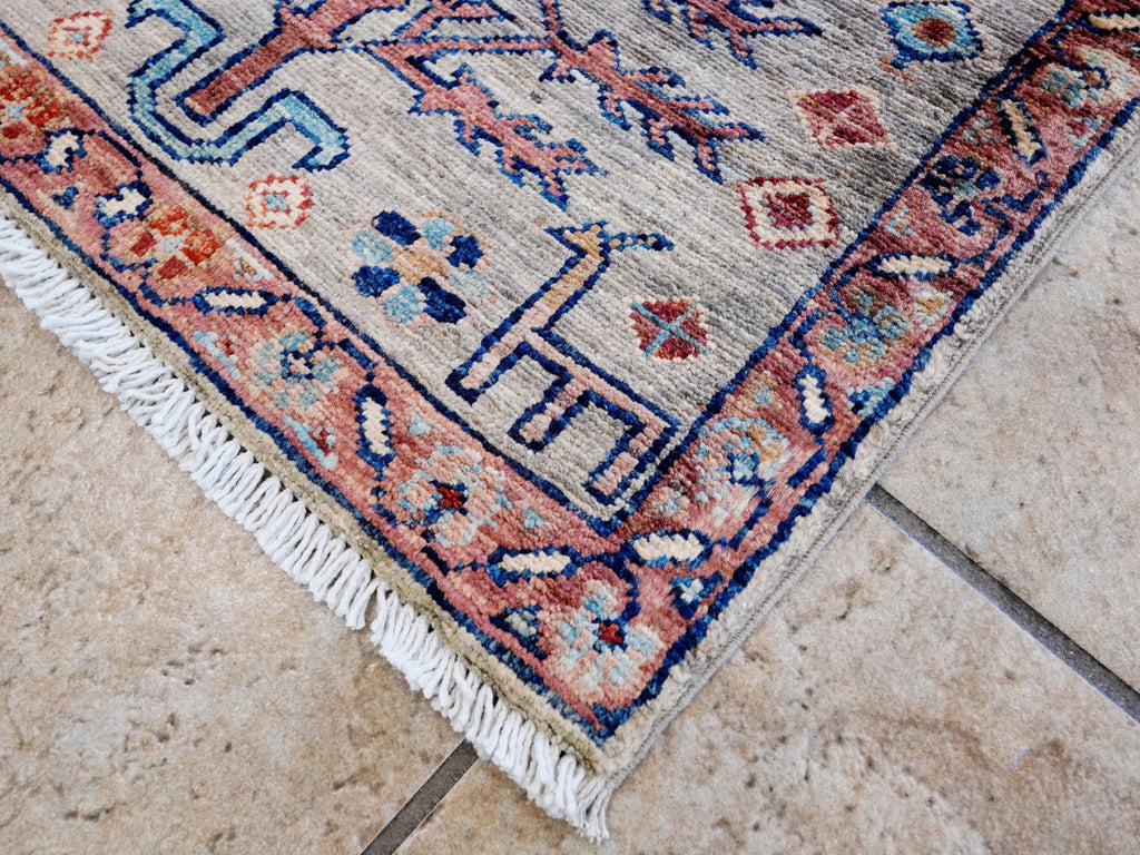 2x3 Ft Silver Tribal Rug - Hand Knotted Afghan Rug