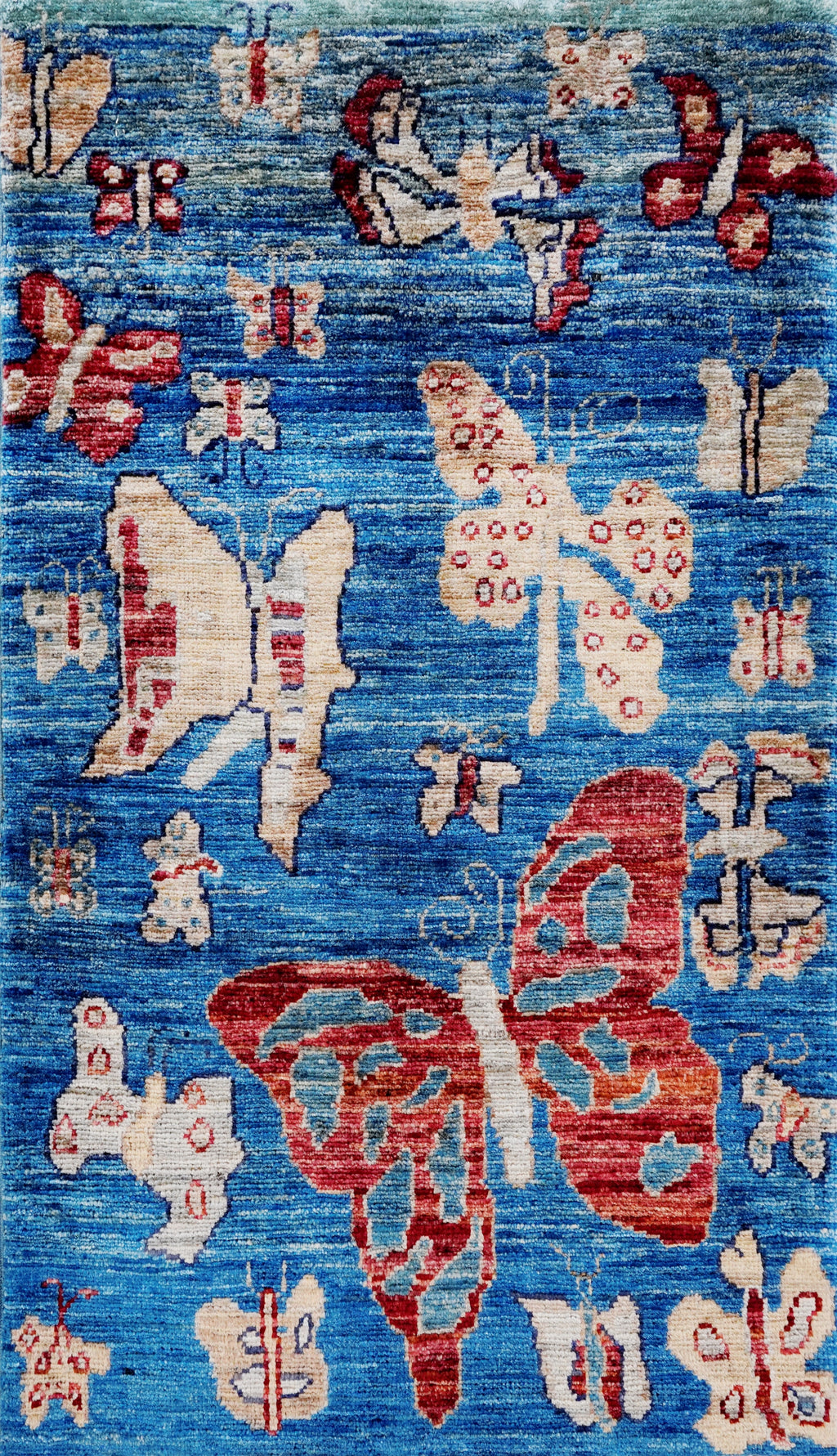 2x3 Ft Blue Butterfly Rug - Hand Knotted Afghan Rug