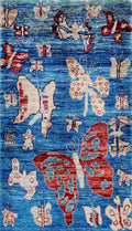 2x3 Ft Blue Butterfly Rug - Hand Knotted Afghan Rug