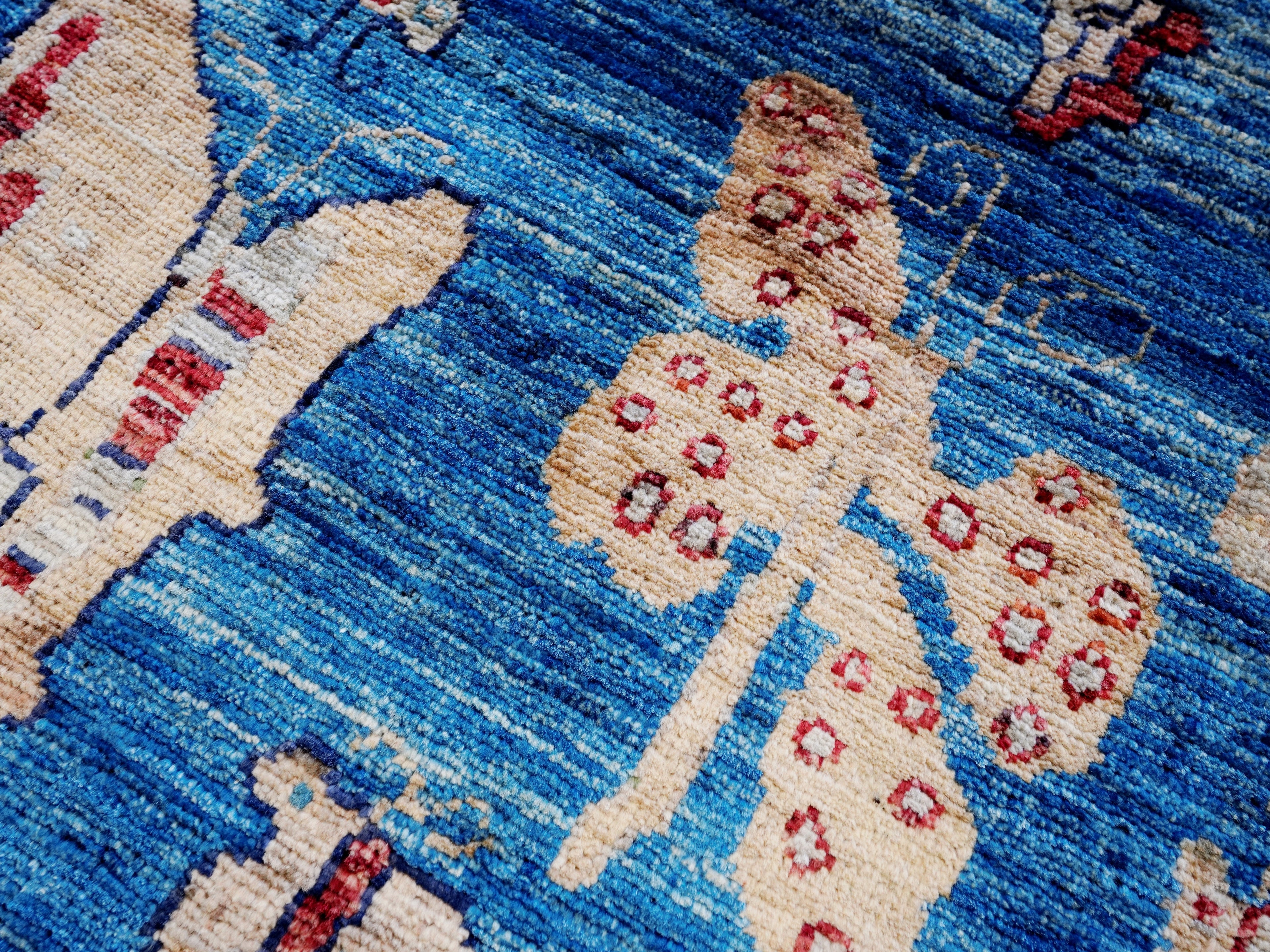 2x3 Ft Blue Butterfly Rug - Hand Knotted Afghan Rug
