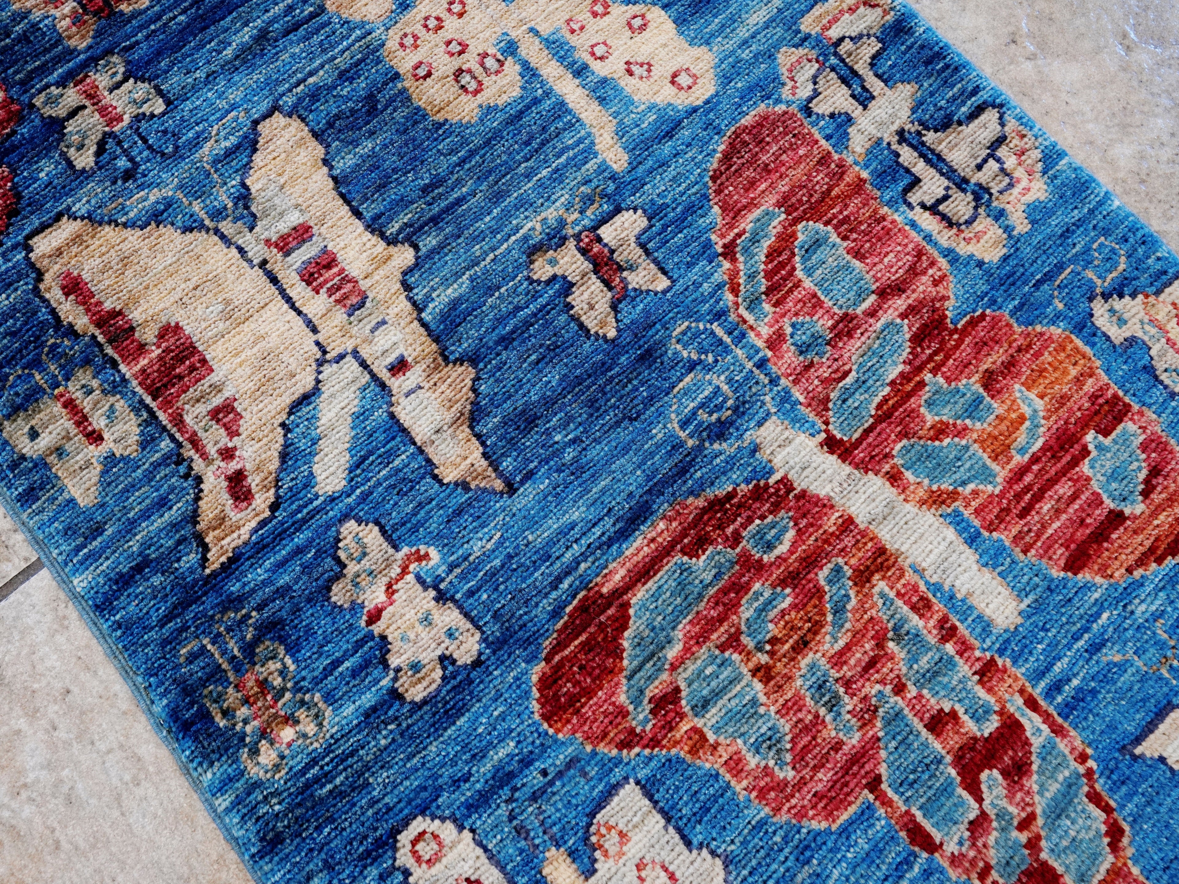 2x3 Ft Blue Butterfly Rug - Hand Knotted Afghan Rug
