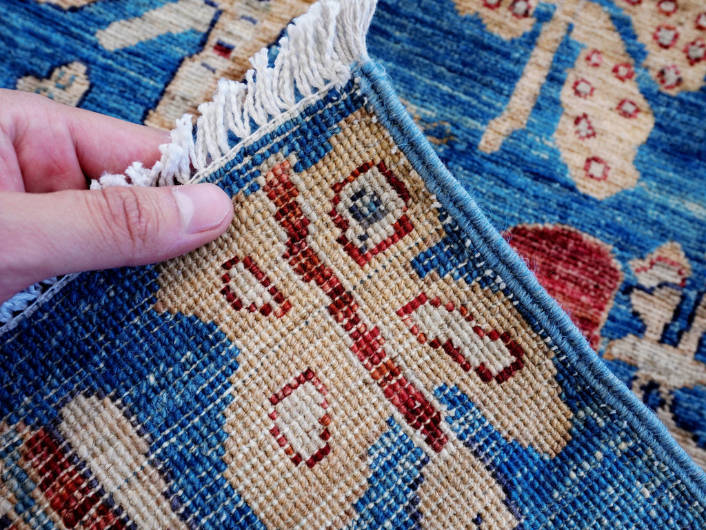 2x3 Ft Blue Butterfly Rug - Hand Knotted Afghan Rug