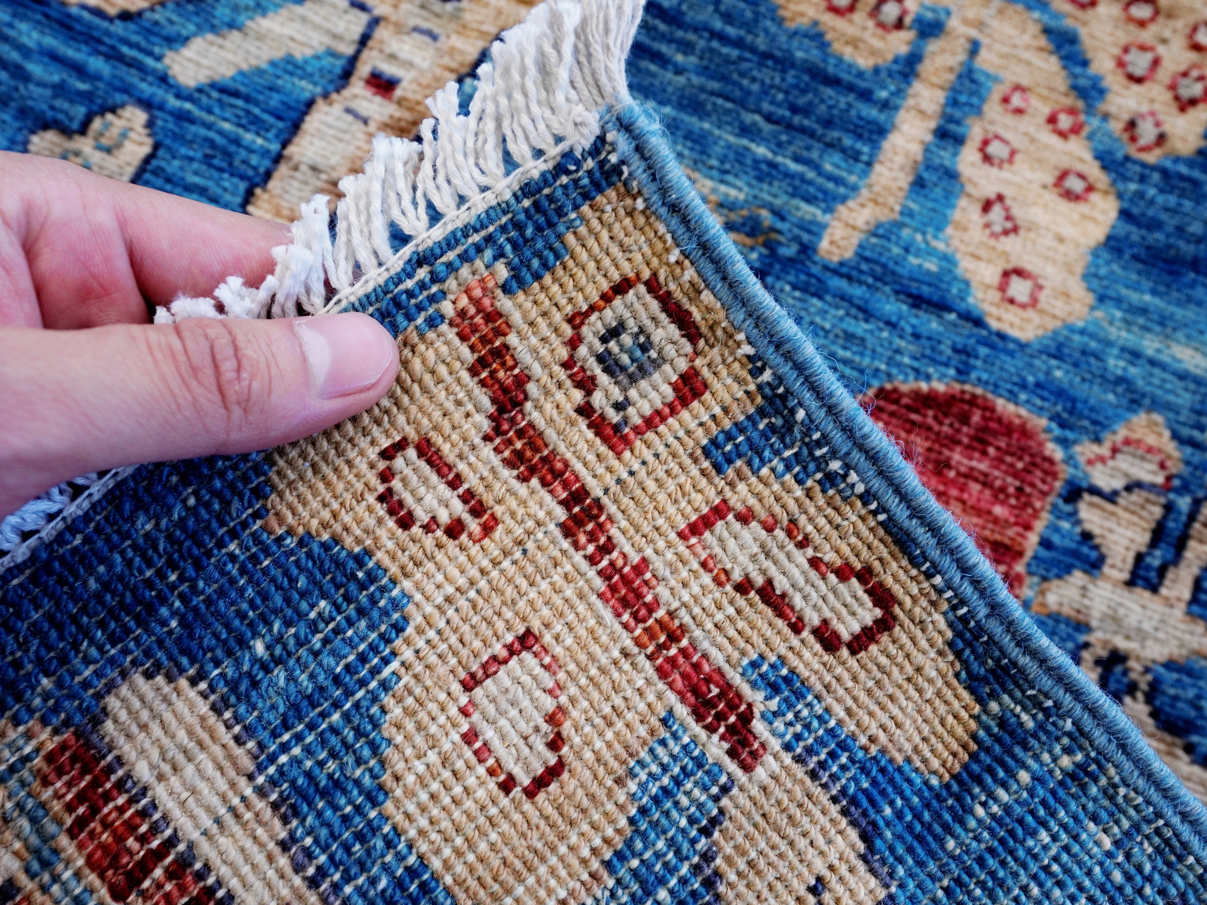 2x3 Ft Blue Butterfly Rug - Hand Knotted Afghan Rug