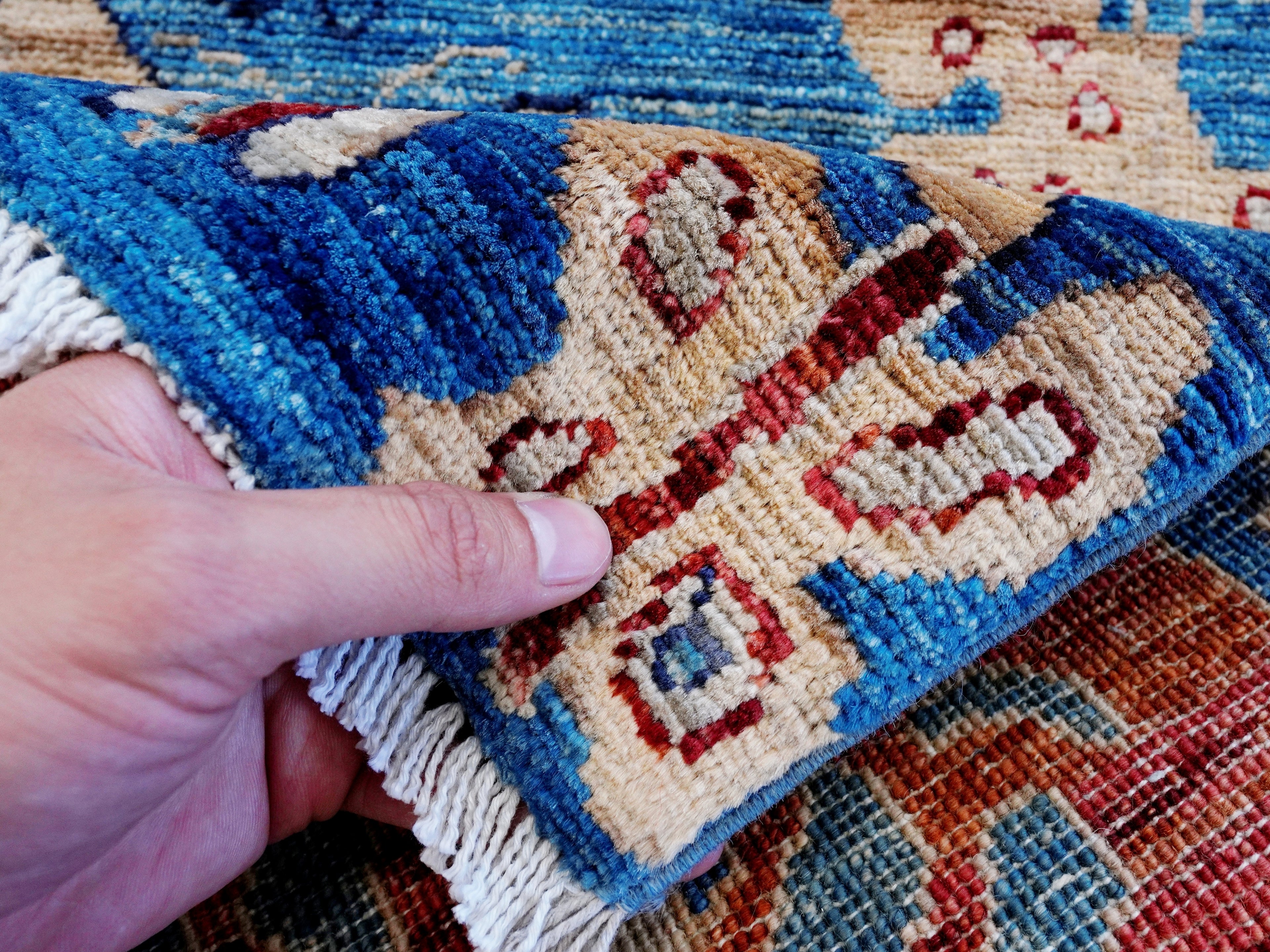 2x3 Ft Blue Butterfly Rug - Hand Knotted Afghan Rug