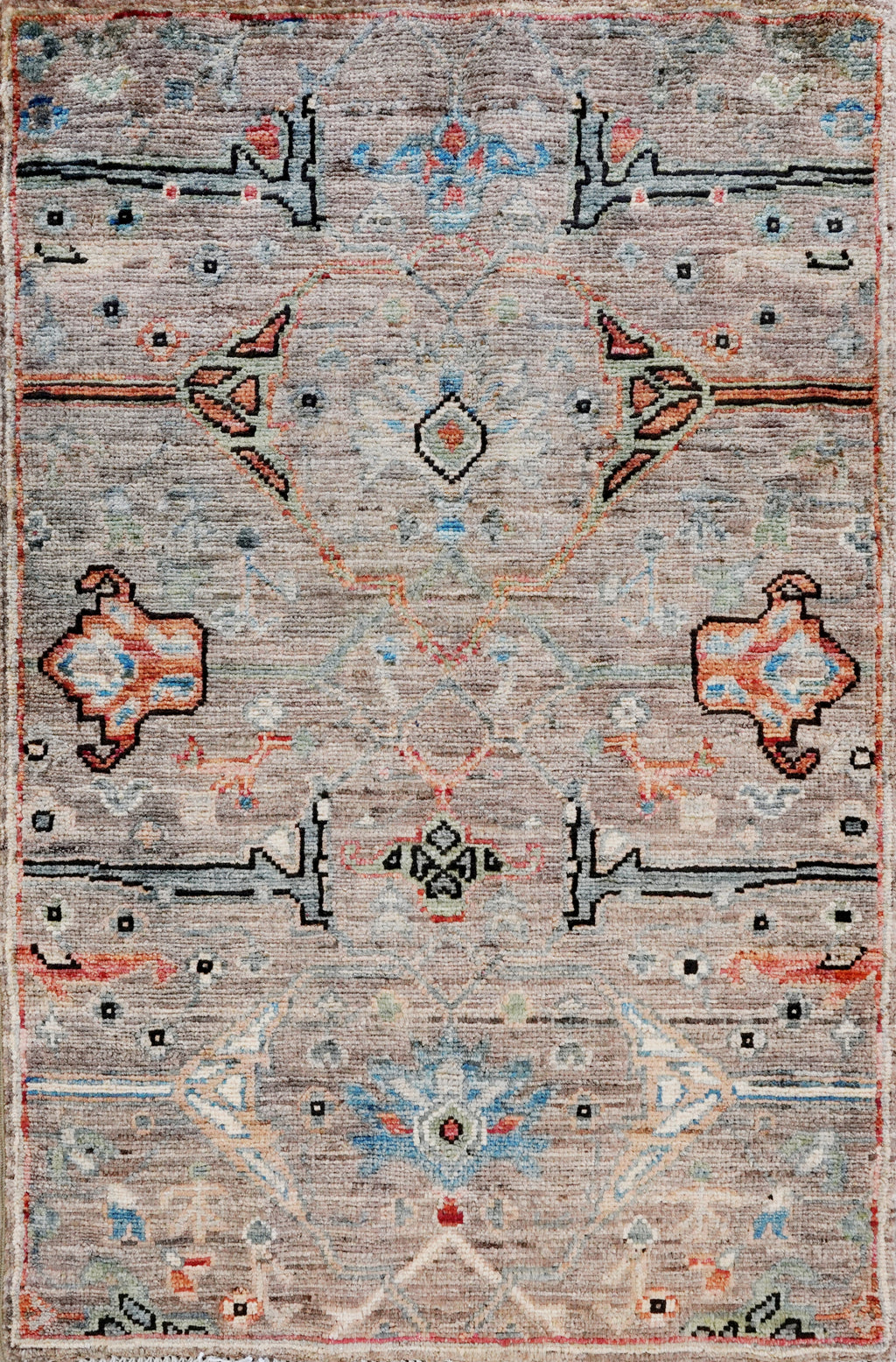 2x3 Ft Brown Afghan Oriental Rug - Hand Knotted Wool Rug