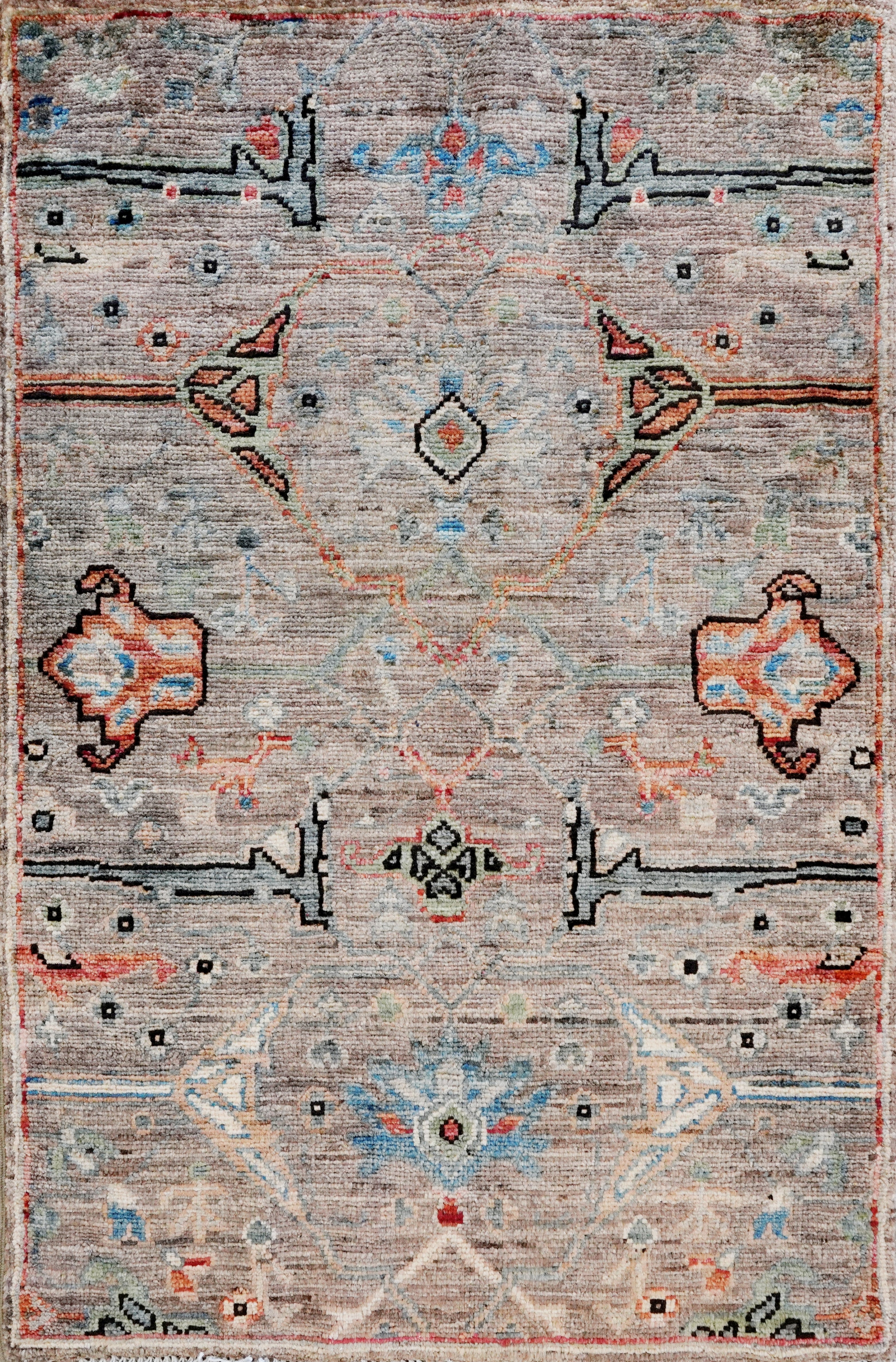 2x3 Ft Brown Afghan Oriental Rug - Hand Knotted Wool Rug