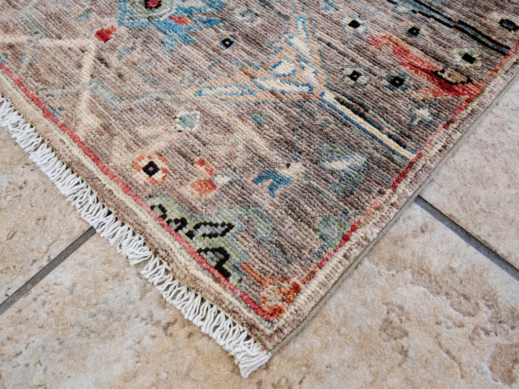 2x3 Ft Brown Afghan Oriental Rug - Hand Knotted Wool Rug