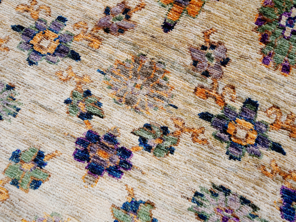 2x3 Ft Beige Floral Rug - Hand Knotted Afghan Wool Rug