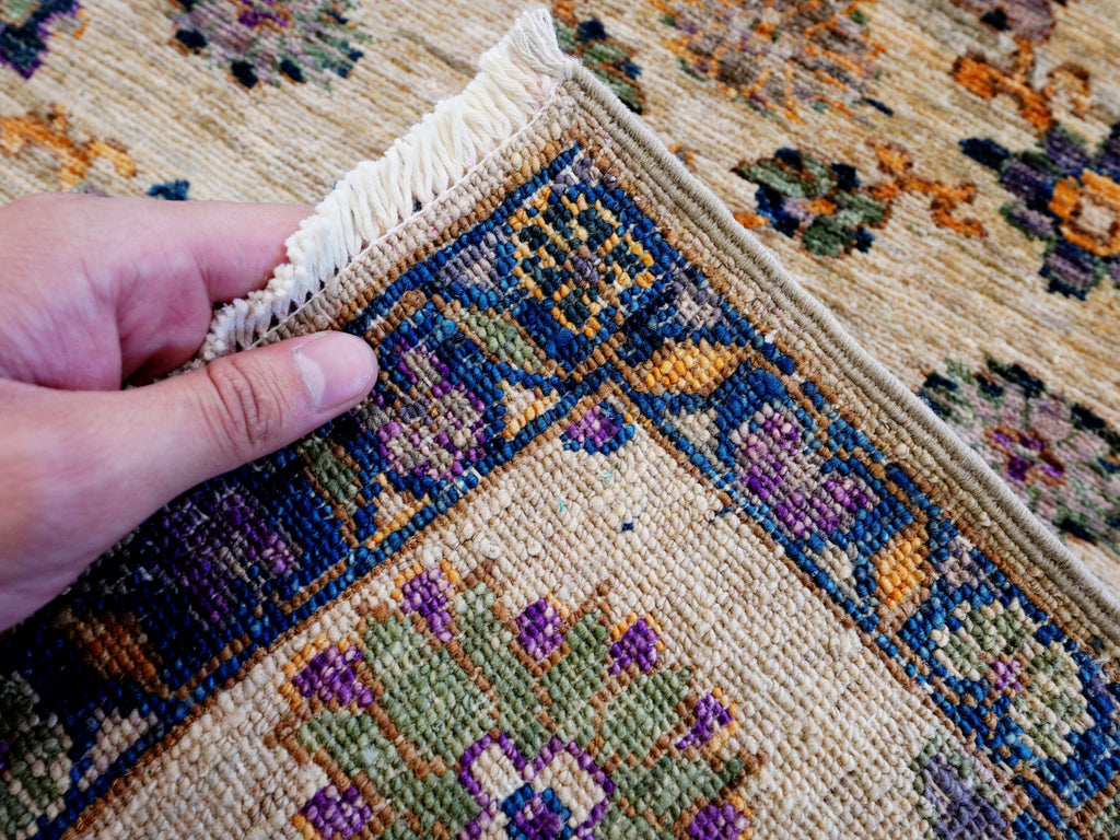 2x3 Ft Beige Floral Rug - Hand Knotted Afghan Wool Rug