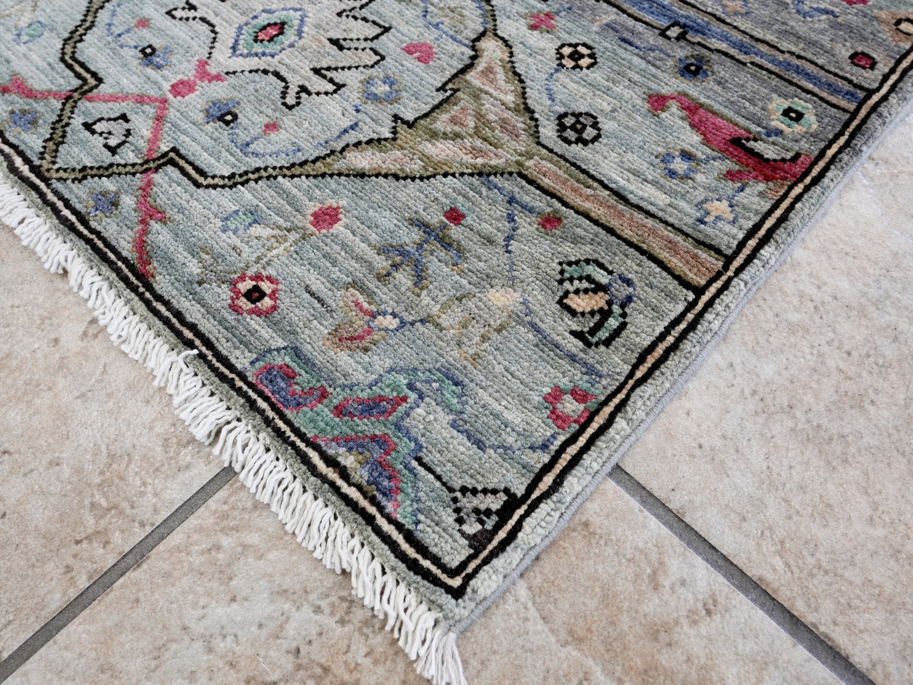 2x3 Ft Silver Oriental Rug - Hand Knotted Afghan Rug