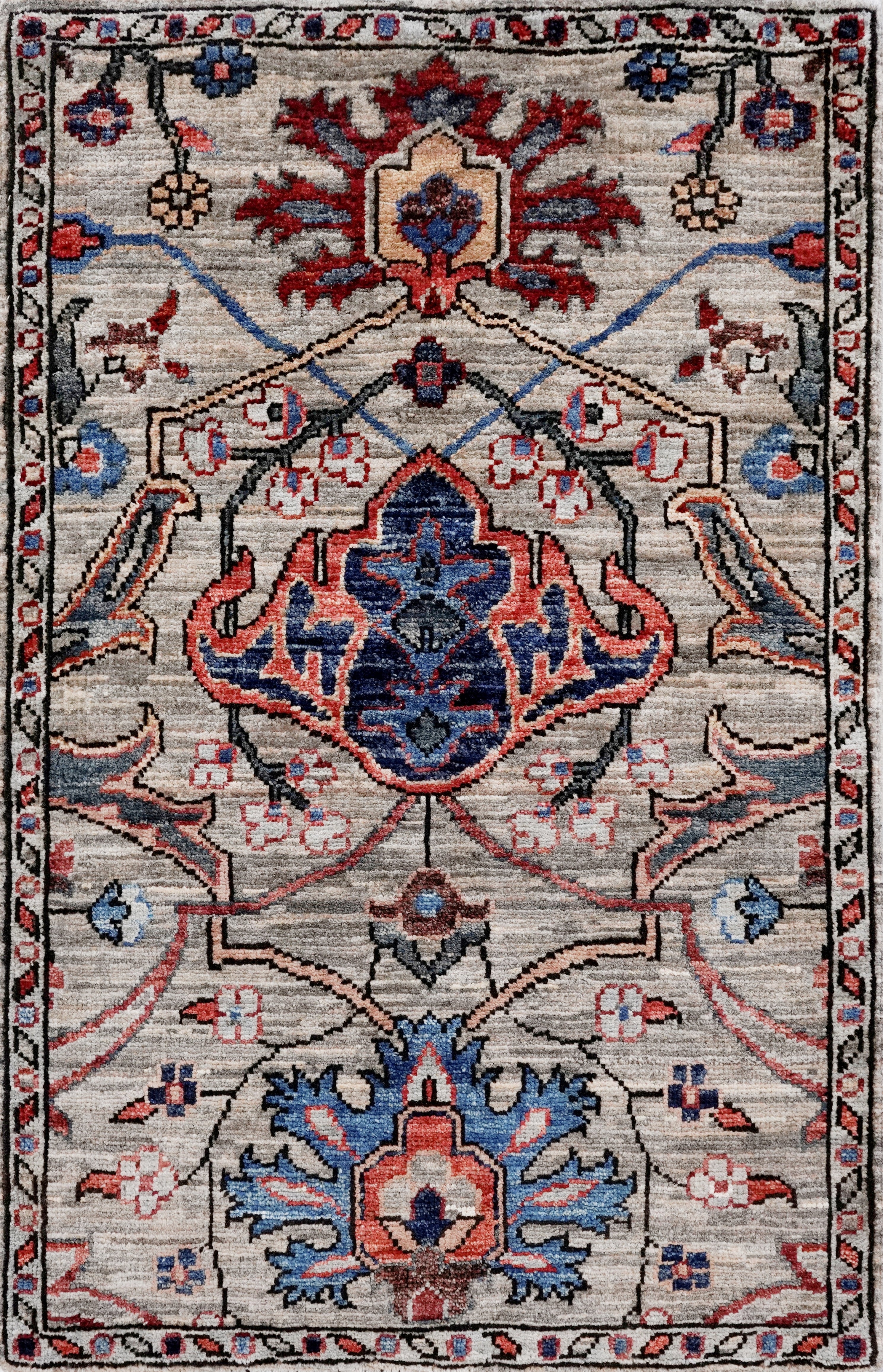 2x3 Ft Brown Afghan Oriental Rug - Hand Knotted Wool Rug