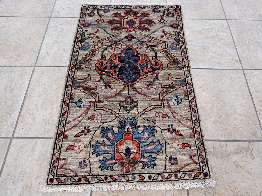 2x3 Ft Brown Afghan Oriental Rug - Hand Knotted Wool Rug