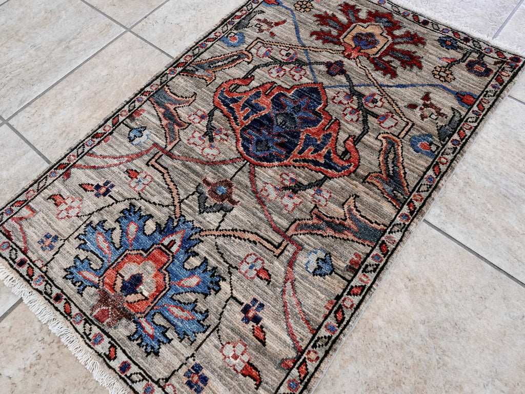 2x3 Ft Brown Afghan Oriental Rug - Hand Knotted Wool Rug