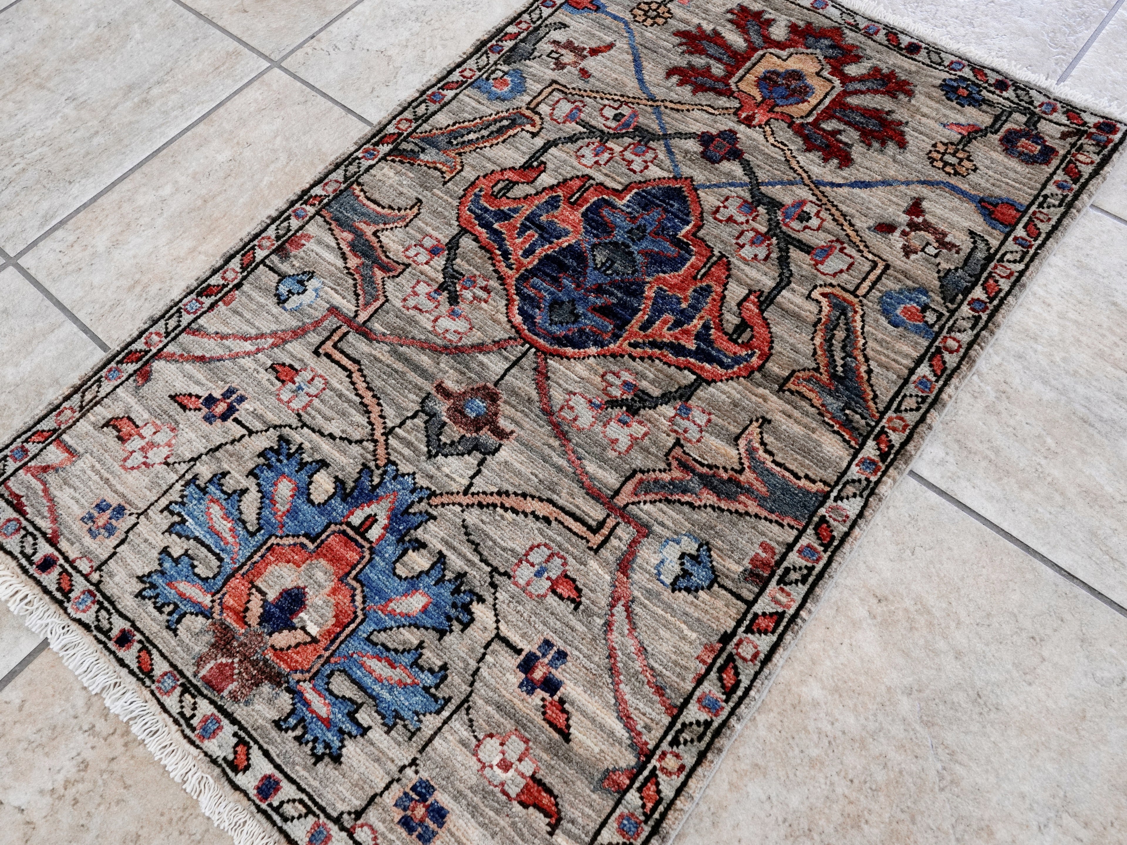 2x3 Ft Brown Afghan Oriental Rug - Hand Knotted Wool Rug