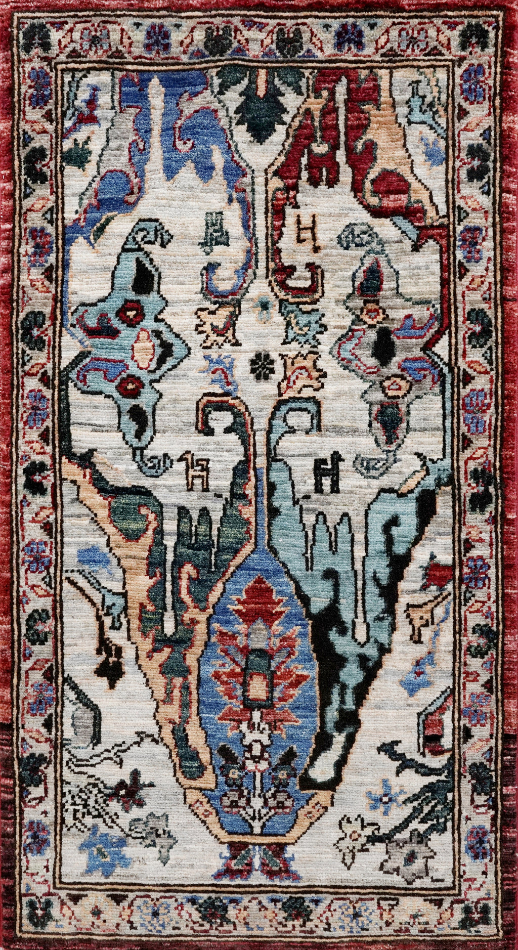 2x3 Ft Silver Oriental Rug - Hand Knotted Afghan Rug