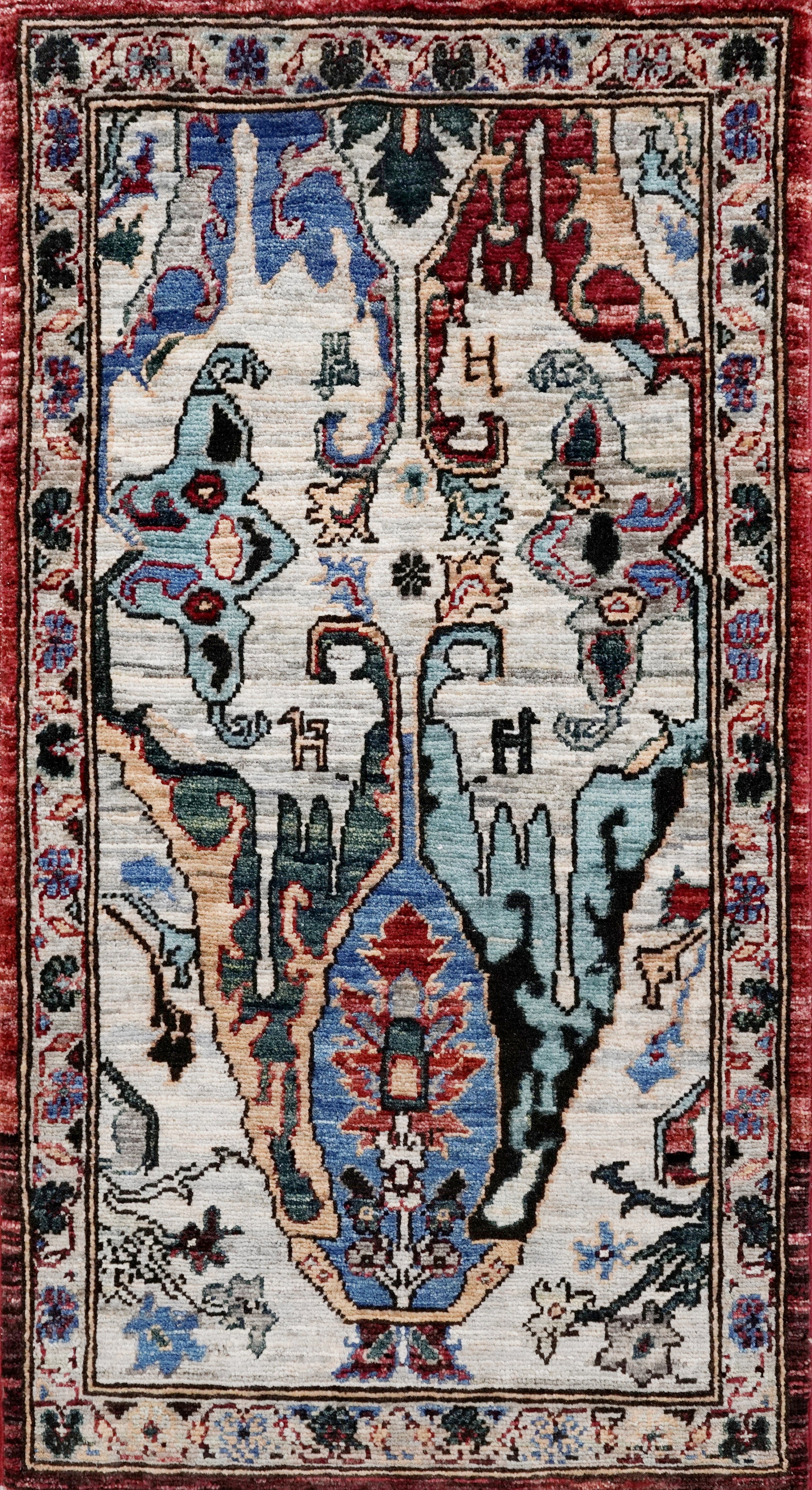 2x3 Ft Silver Oriental Rug - Hand Knotted Afghan Rug