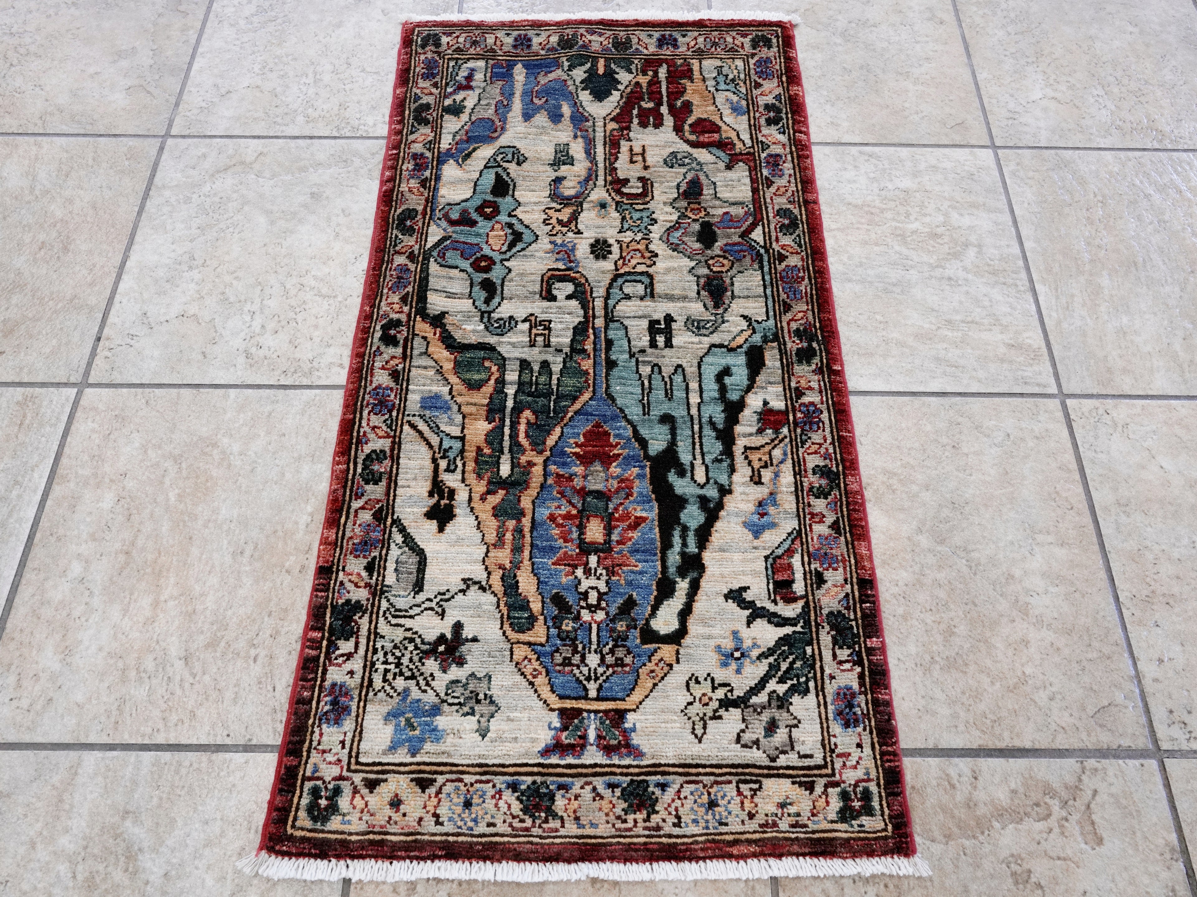 2x3 Ft Silver Oriental Rug - Hand Knotted Afghan Rug