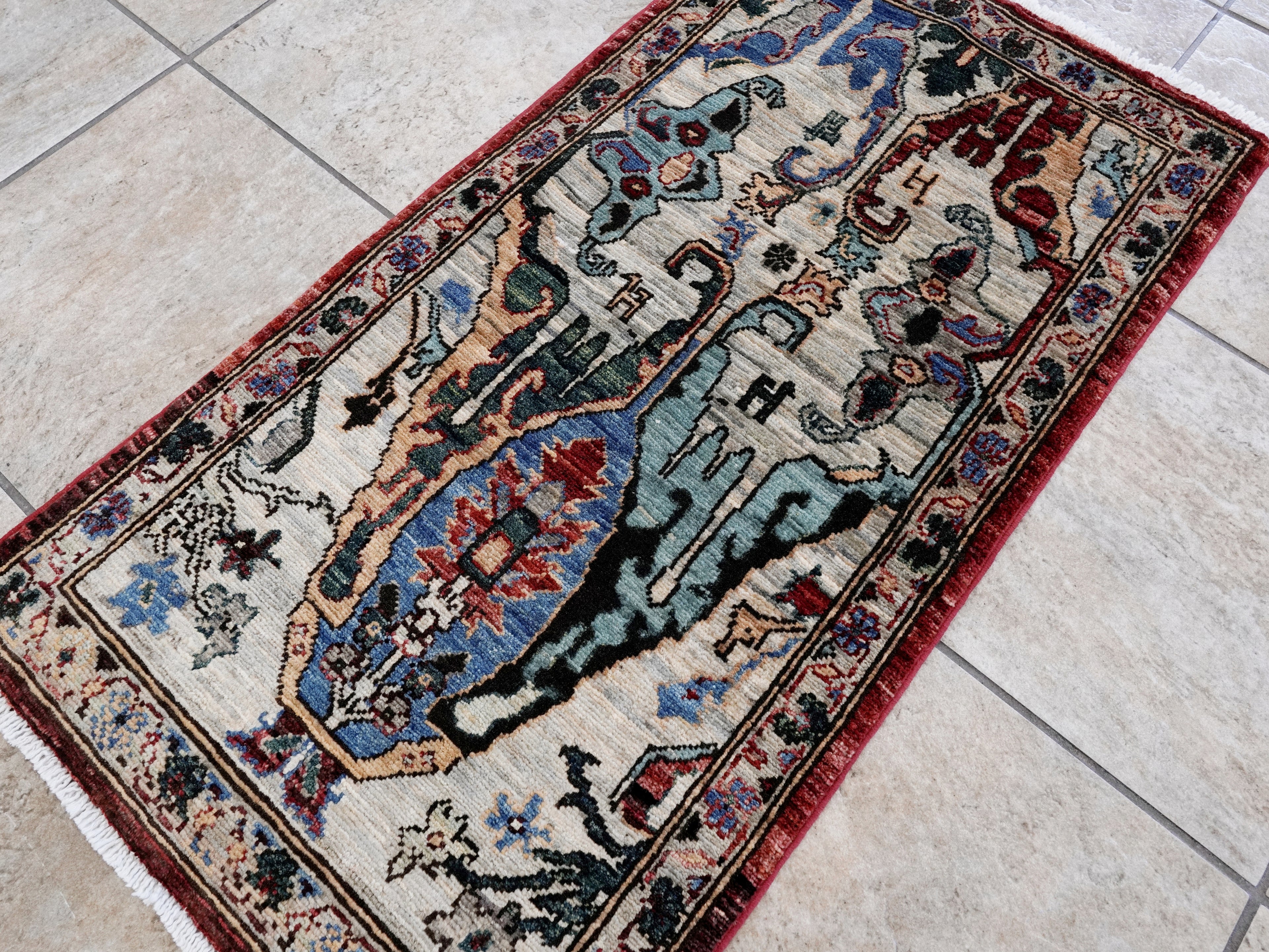 2x3 Ft Silver Oriental Rug - Hand Knotted Afghan Rug