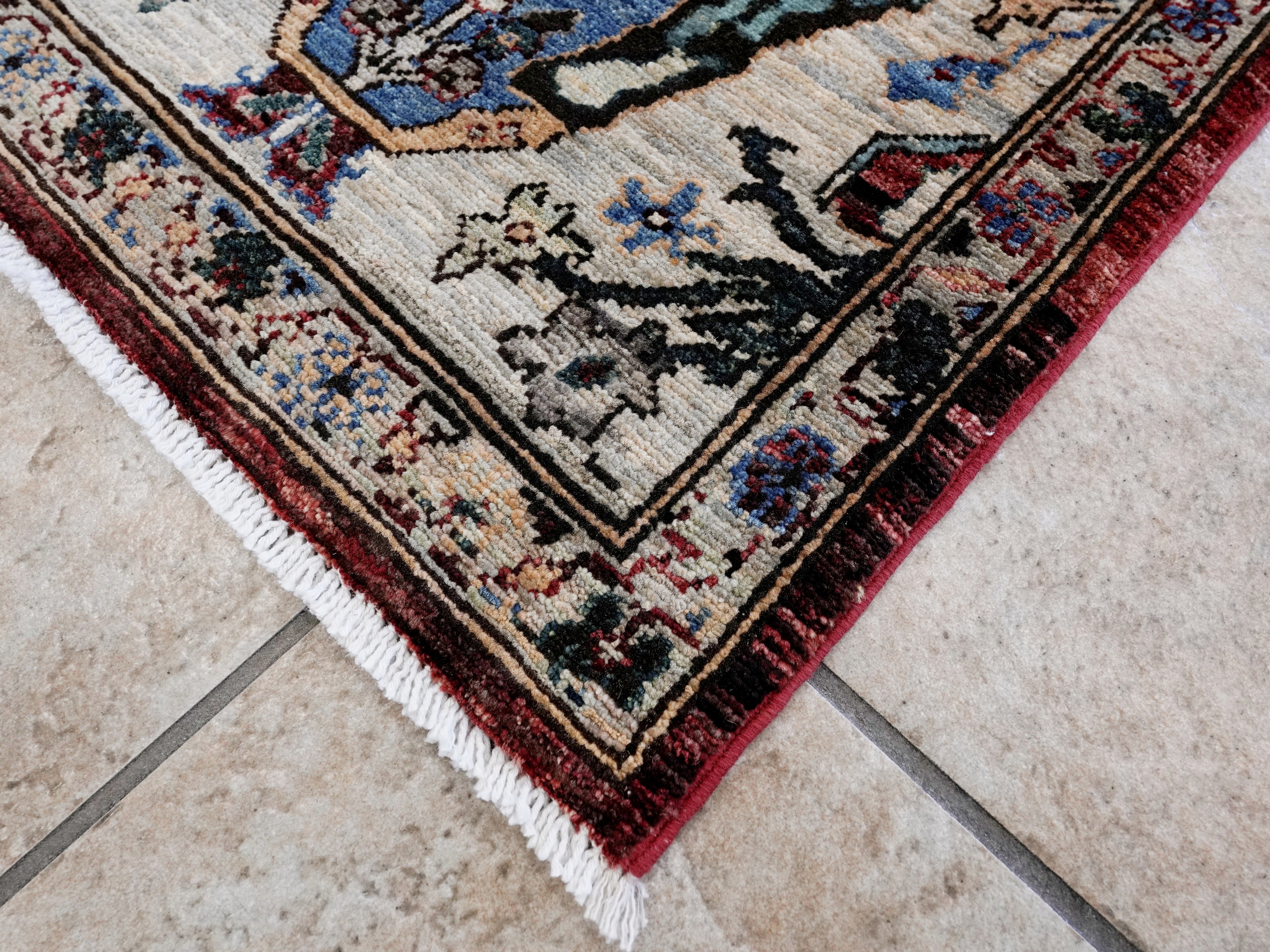 2x3 Ft Silver Oriental Rug - Hand Knotted Afghan Rug