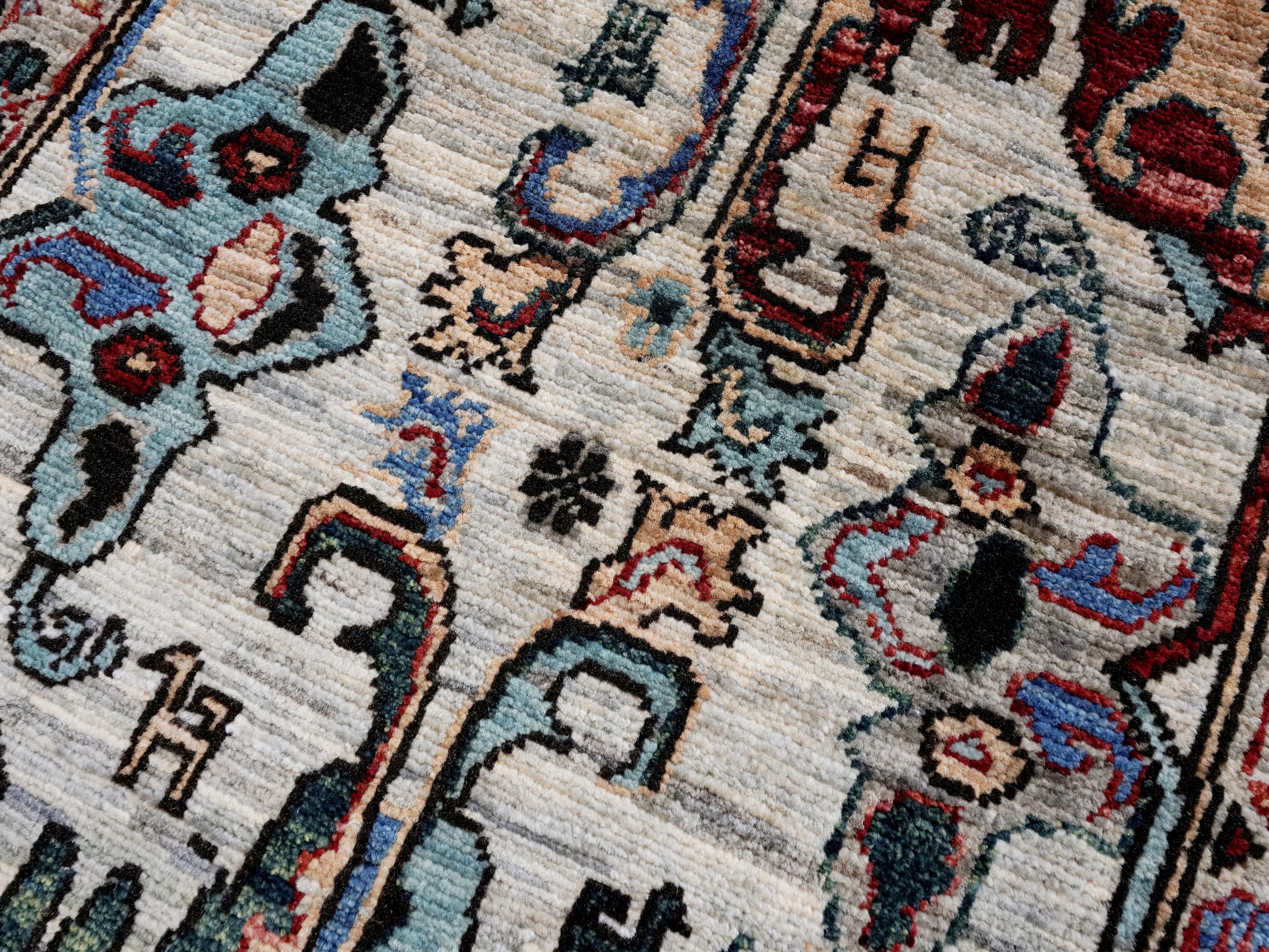 2x3 Ft Silver Oriental Rug - Hand Knotted Afghan Rug