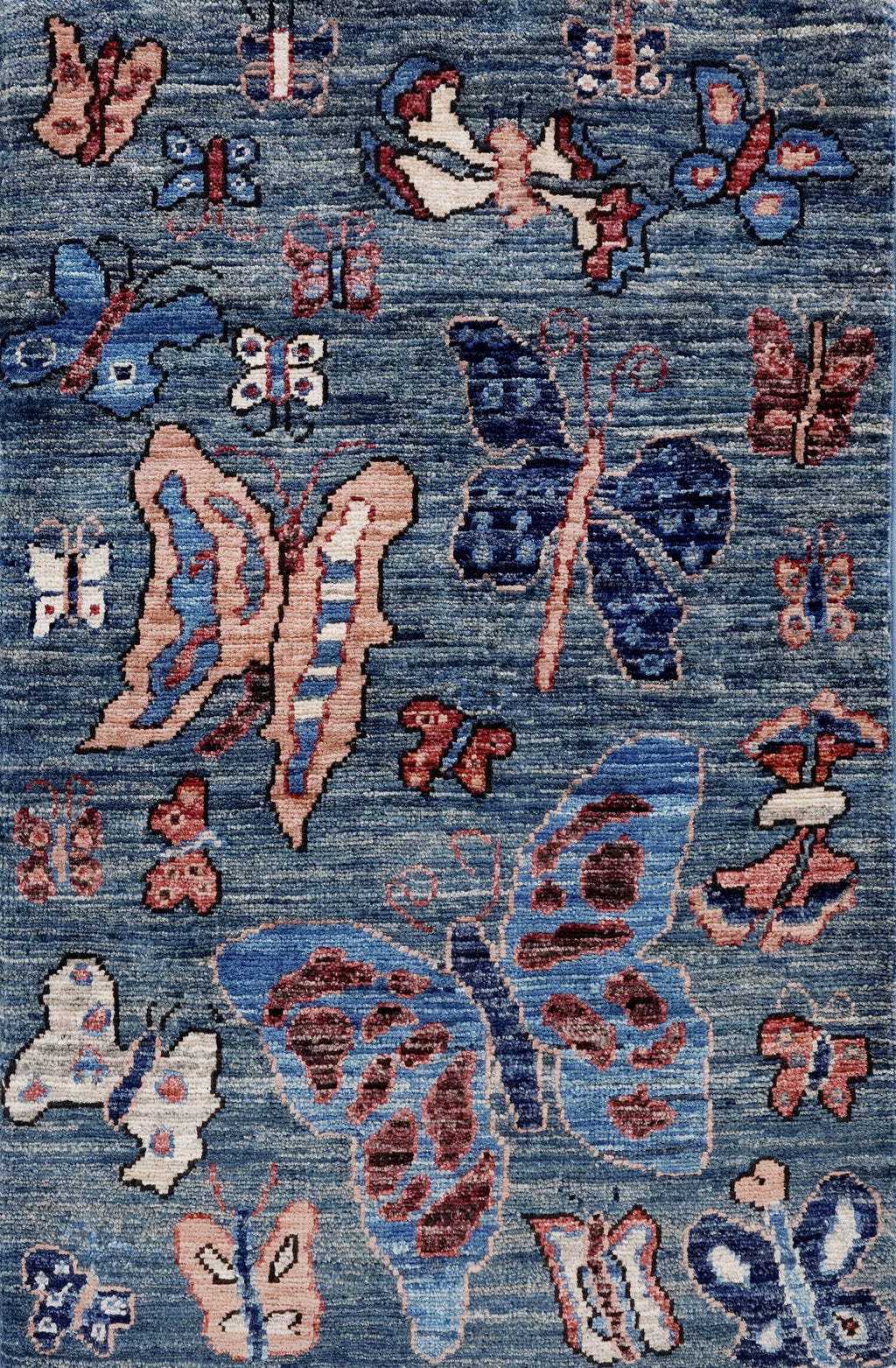 2x3 Ft Blue Butterfly Rug - Hand Knotted Afghan Rug